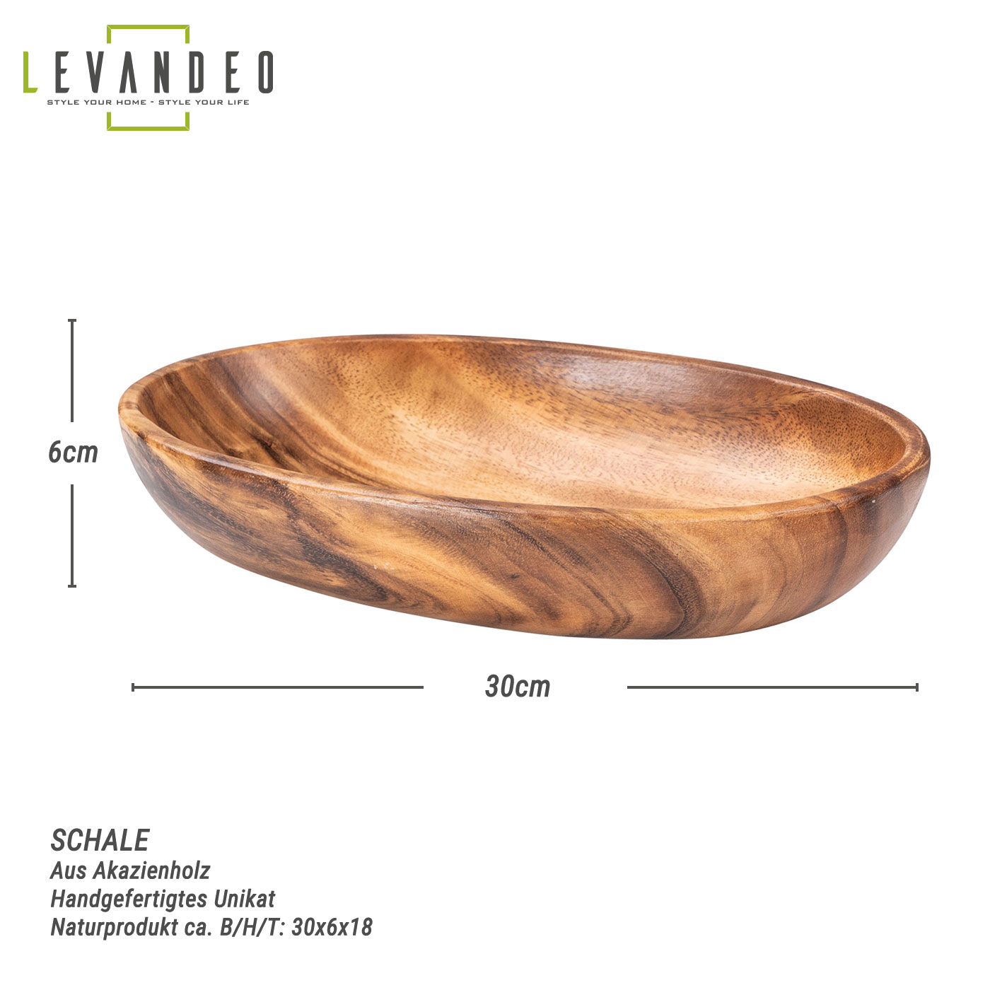 Ovale Schale aus Holz 30cm Holzschale Schüssel Akazie Schale Obstschale Tablett