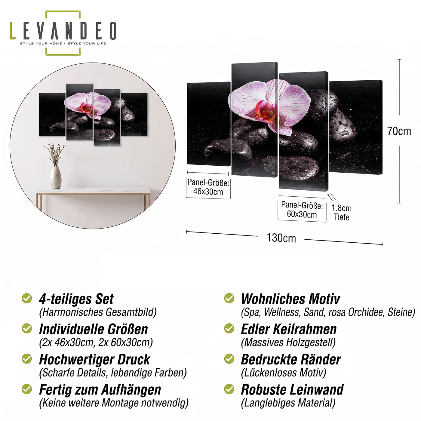 Wandbild 4 teilig Spa Wellness Orchidee Feng Shui Wasser Bild Leinwand
