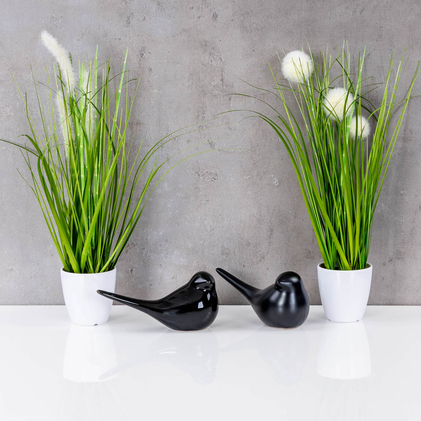 2er Set Dekofigur Vogel Schwarz Porzellan Tischdeko Deko Aufsteller Skulptur