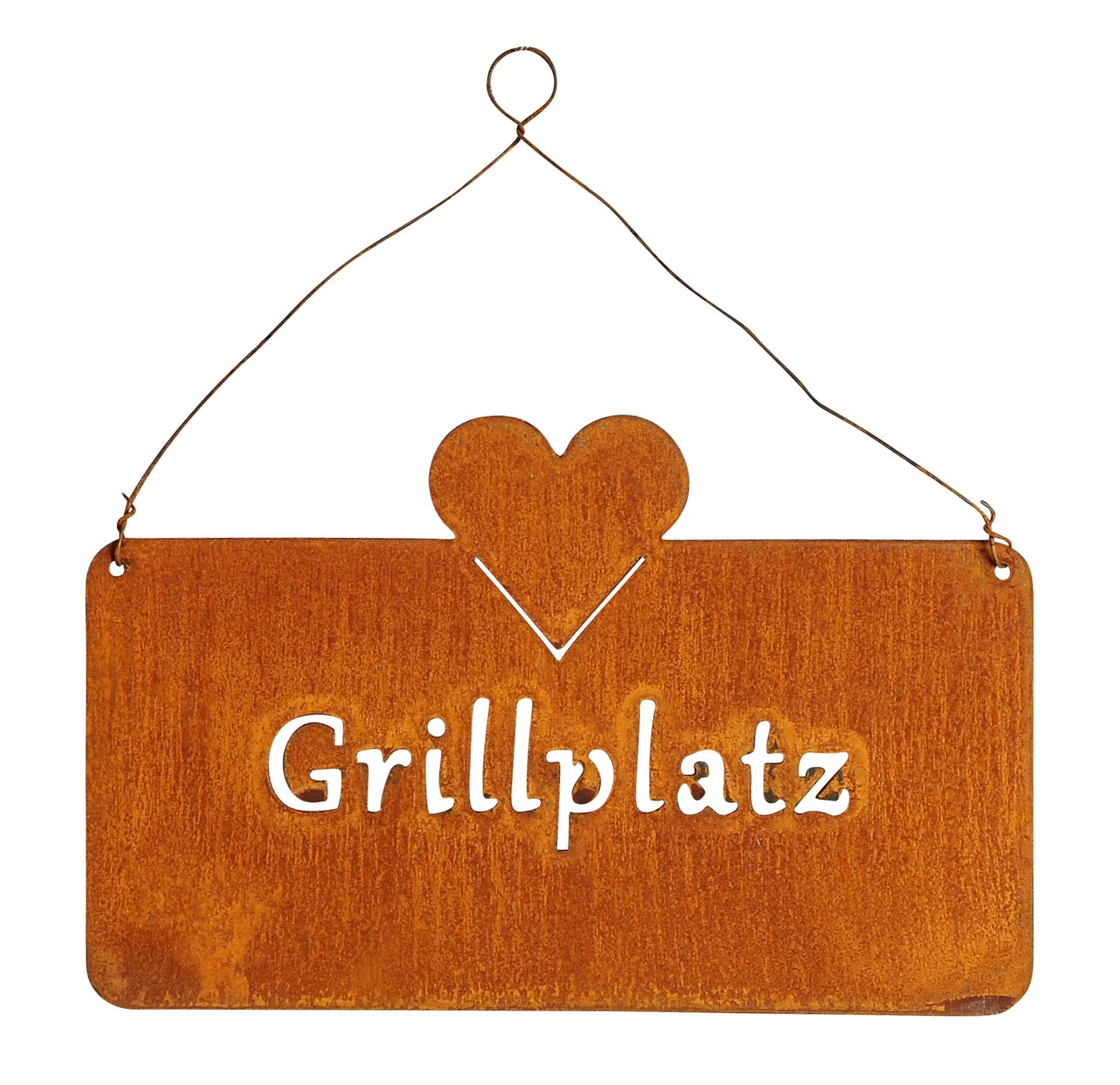 Schild Grillplatz 25x16cm Herz Garten-Deko Türschild Edelrost Wandbild Grillen