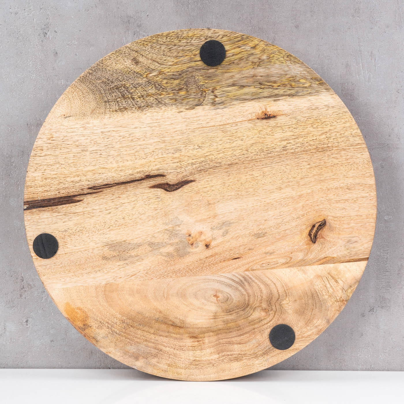 Tablett 35cm Rund Mango Holz Creme Perlmutt Emaille Ablage Serviertablett Deko