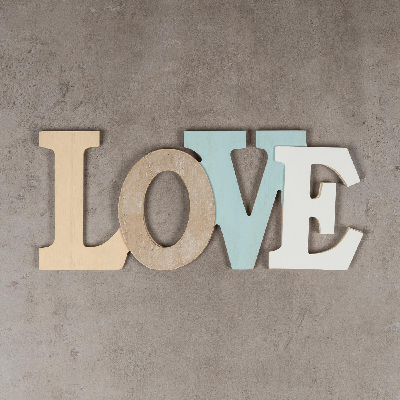 3D Schriftzug Love Holz 30x13cm Blau Weiß Natur Buchstaben zum Hängen