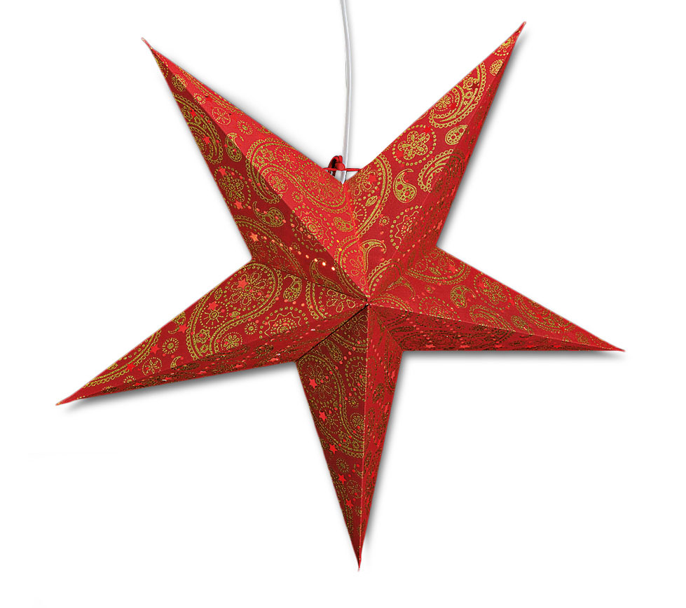 Leuchtstern 5 Zacken rot gold 60cm Papiertstern Weihnachten inkl Kabel