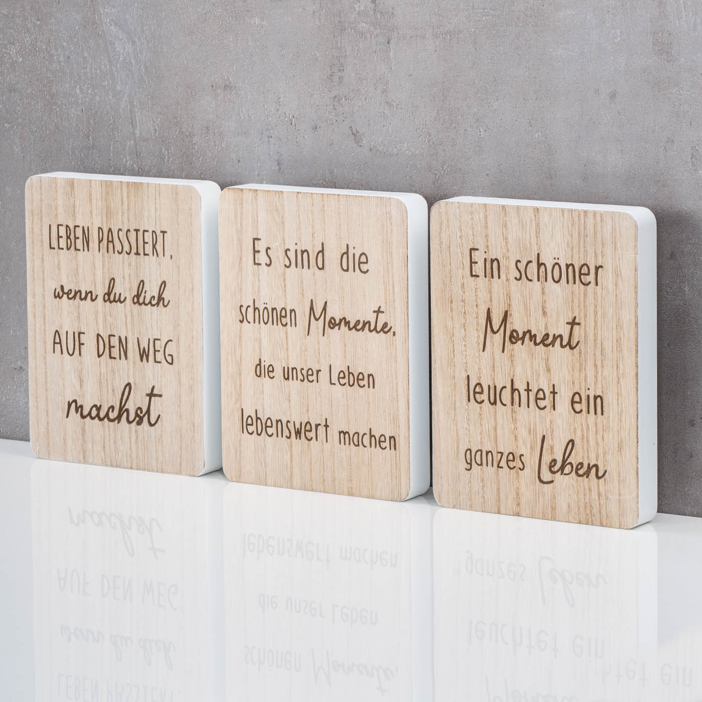 Deko Aufsteller Schild H20cm 3er Set Deko-Tafel MDF Holz Natur Spruch Momente