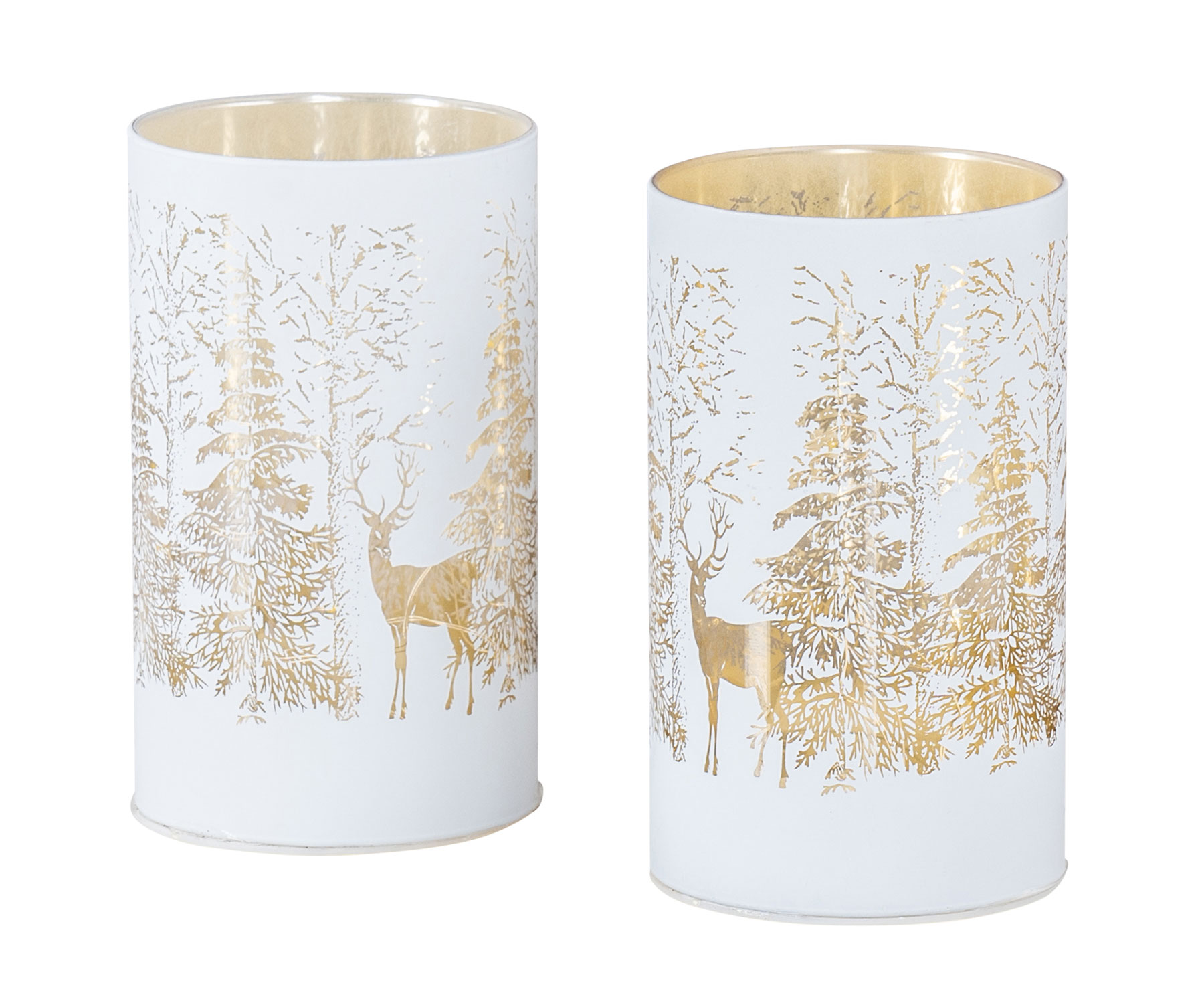 2er Set LED Windlicht H13cm Lichterkette Deko Glas Wald Weihnachten Tischdeko