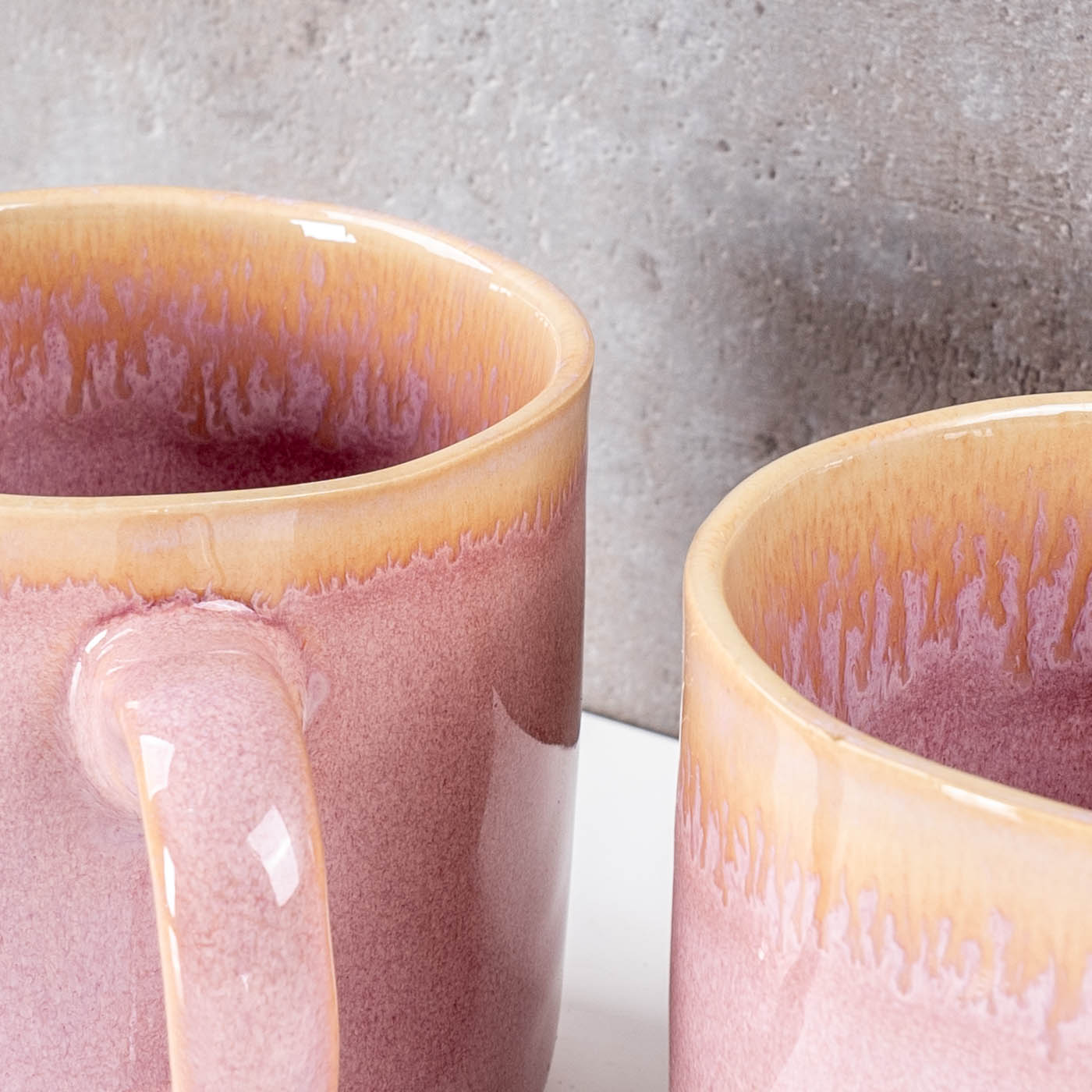 4er Set Steingut Becher 350ml Tasse Rosa Kaffeepott Tasse Modern Design Küche