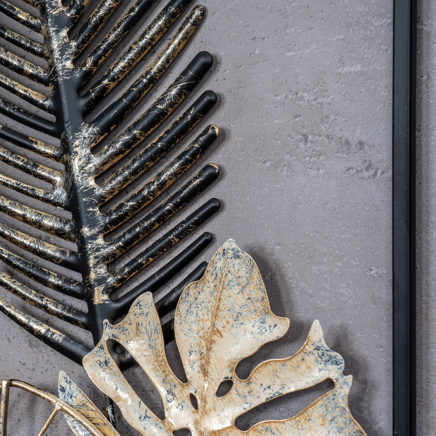 Metallbild H74cm Wandbild Gold Weiß Schwarz Wanddeko Metall Industrial Deko