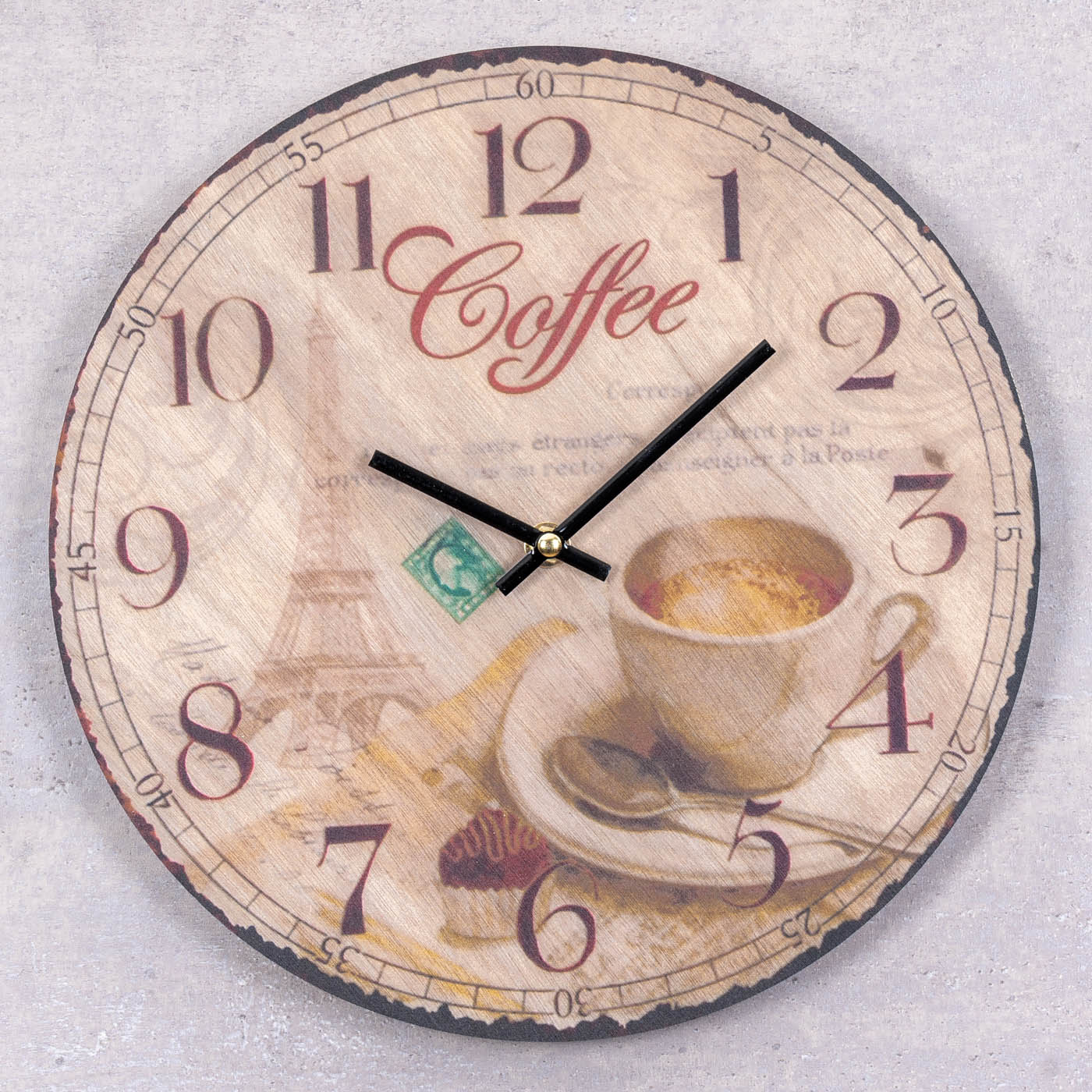 Wanduhr Holz 30x30cm Rund Holzuhr Uhr Holzbild Coffee Kaffee Küchenuhr Küche Deko