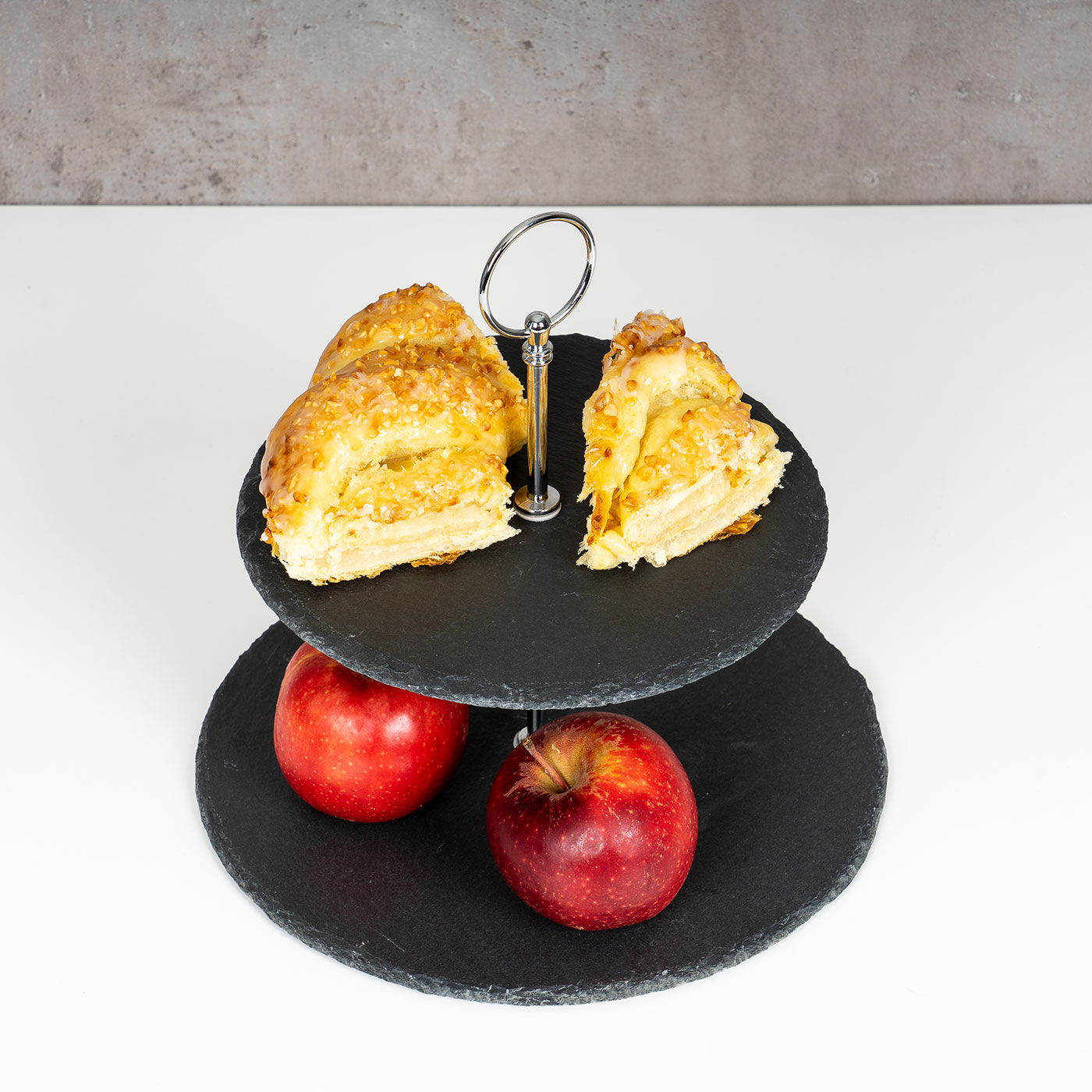 Etagere Schiefer 2 Platten 24cm Hoch 2-Stöckig Tischdeko Obst Servierplatte Deko