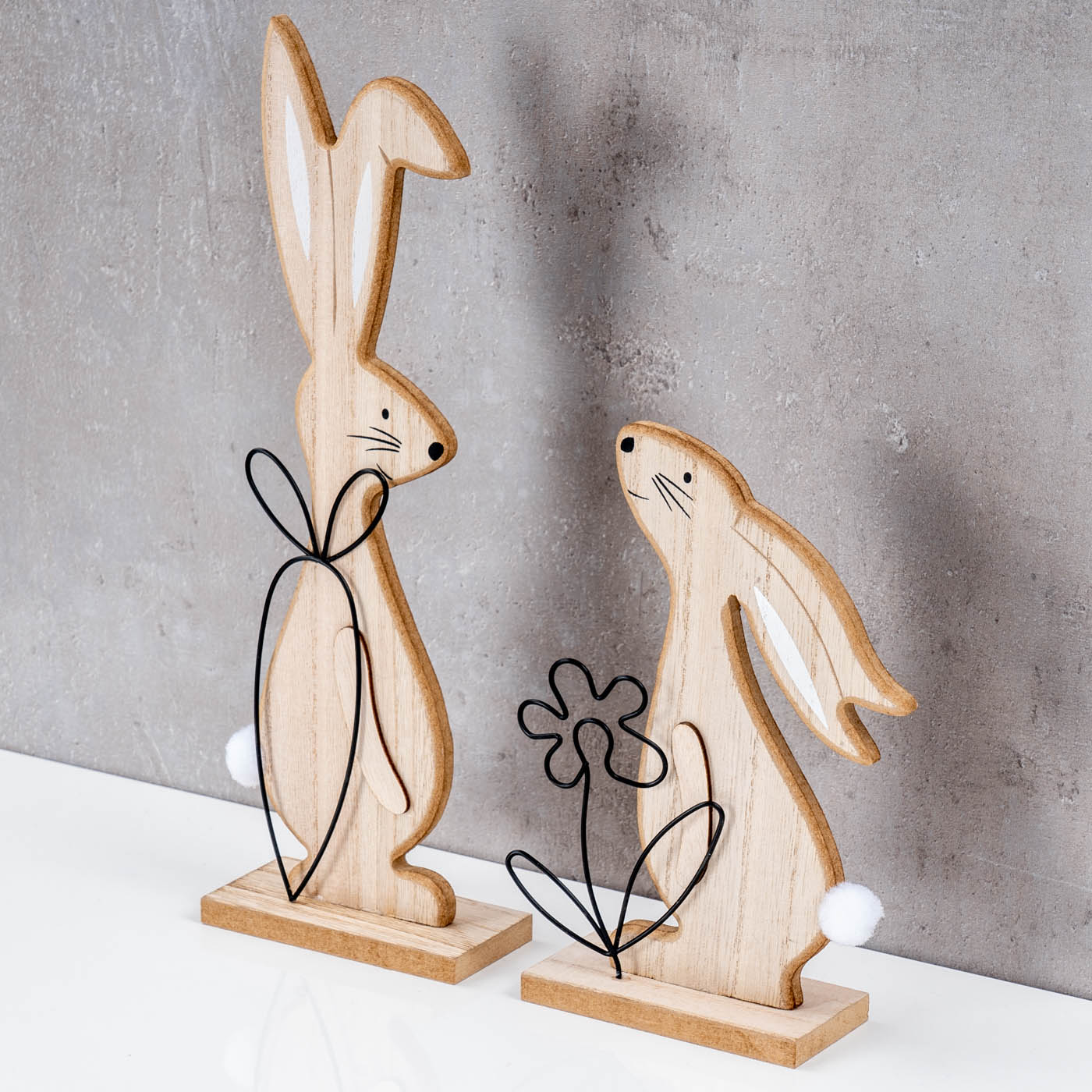 Osterhasen H19-30cm MDF Holz Natur Metall Ostern Tischdeko 2er Set Hase Osterdeko