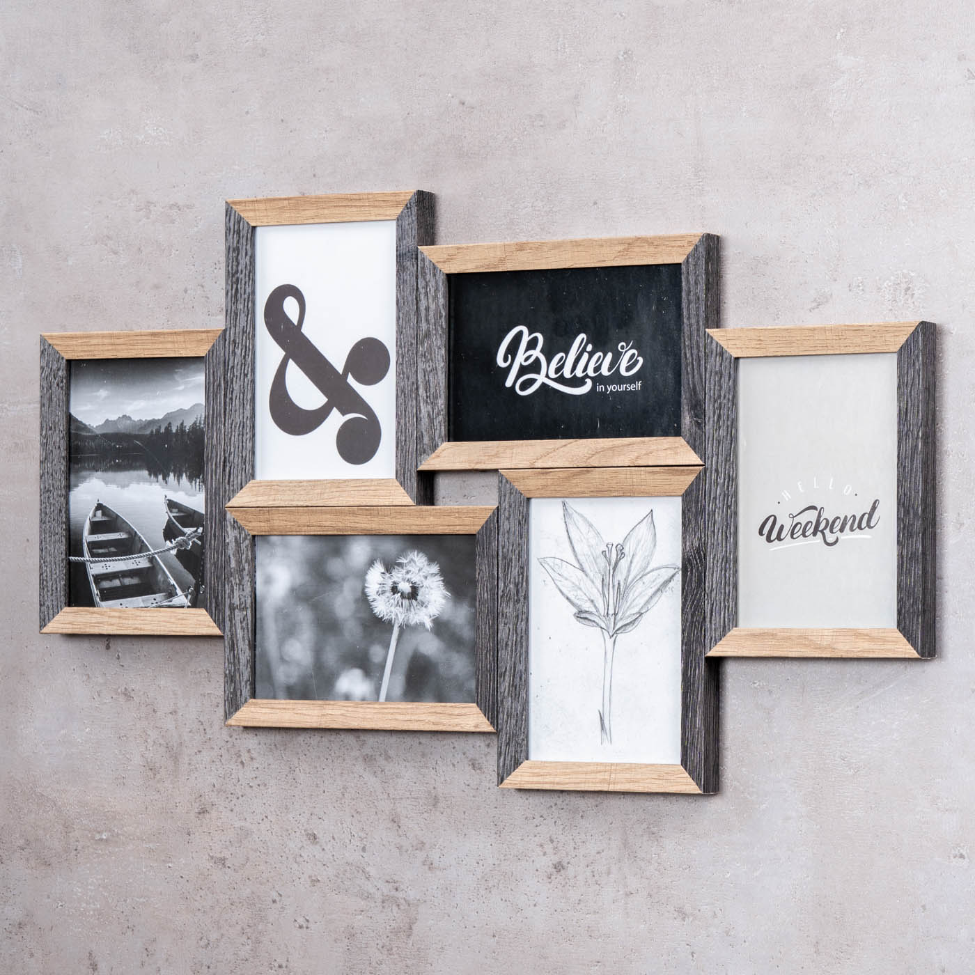 Bilderrahmen 6 Fotos 10x15 Schwarz Natur MDF Holz Fotorahmen Bildergalerie Deko