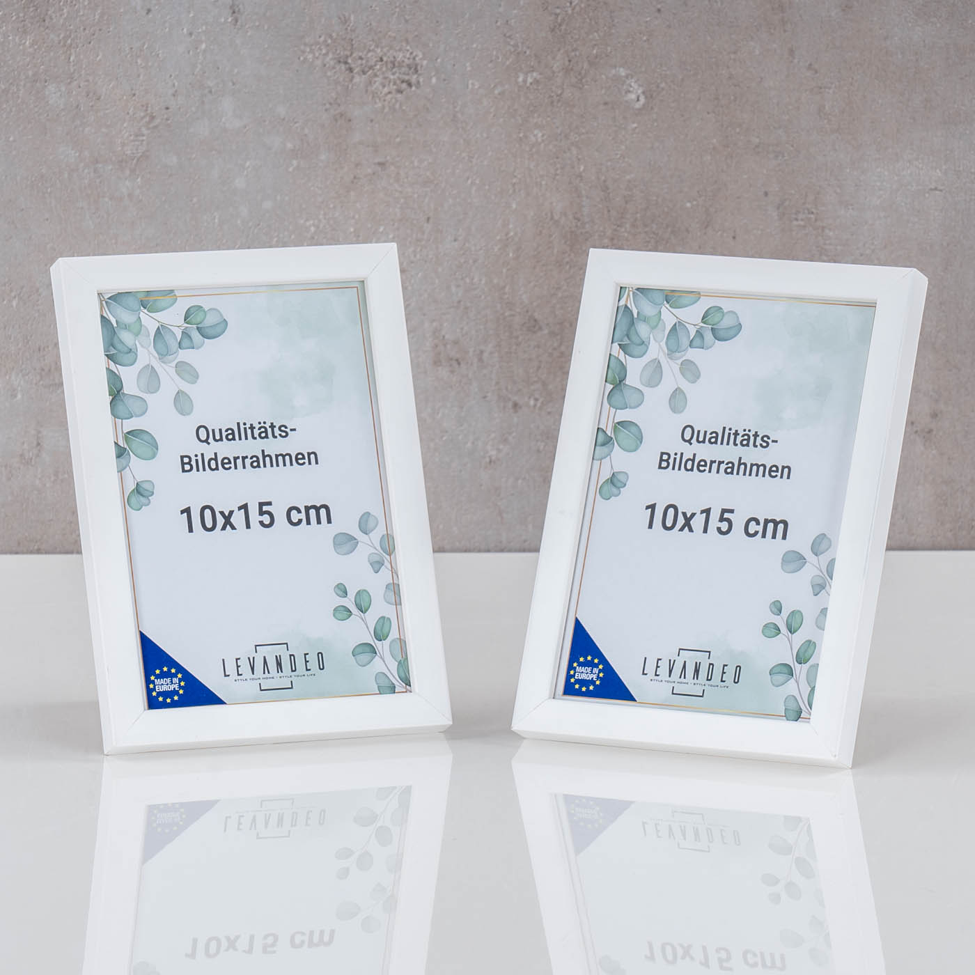 10er Set Bilderrahmen Echtholz Made in EU 10x15 Weiß Glasscheibe Fotorahmen