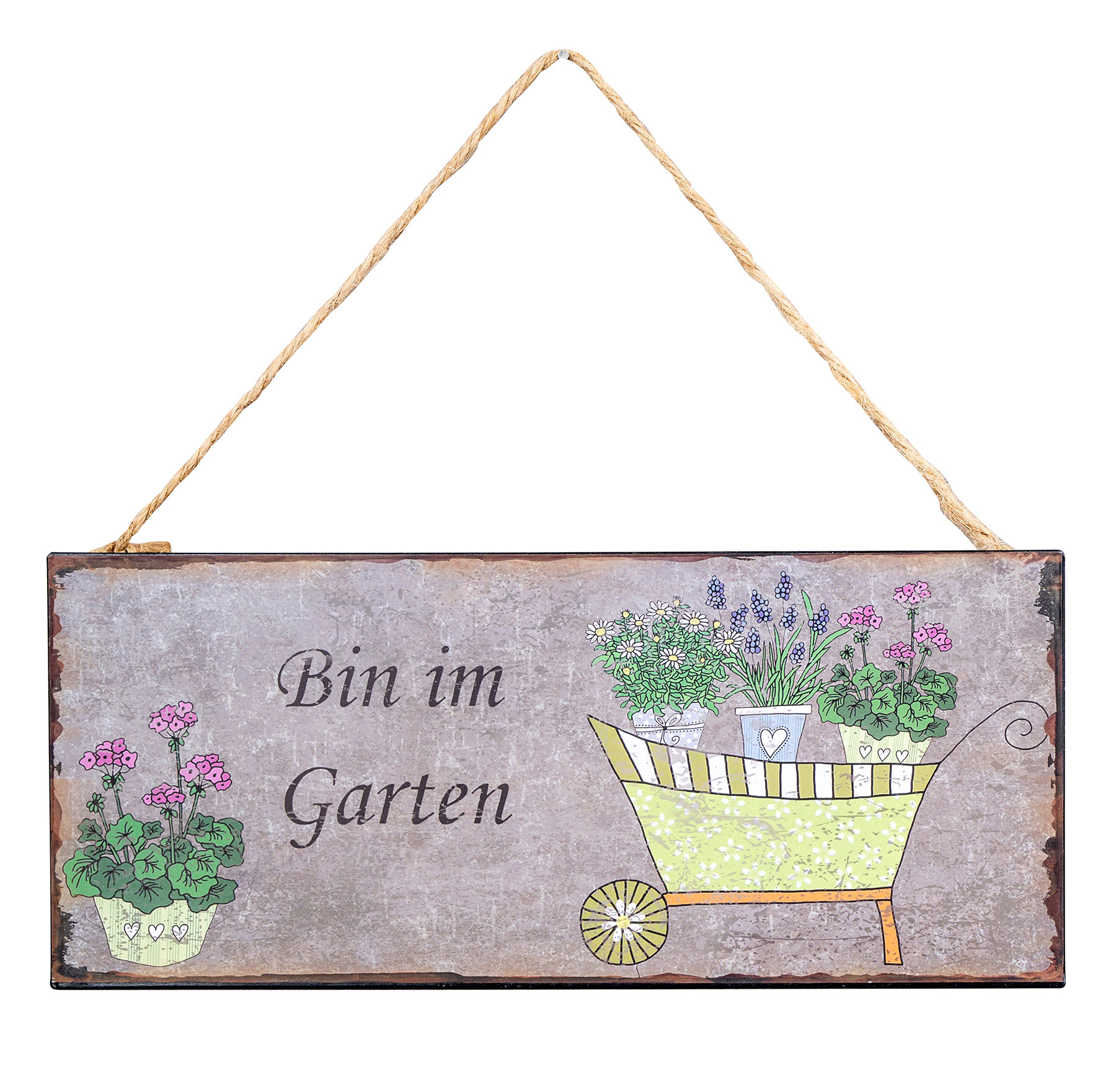 Gartenschild L30cm Bin im Garten Spruch Metall Wandbild Garten Deko Türschild
