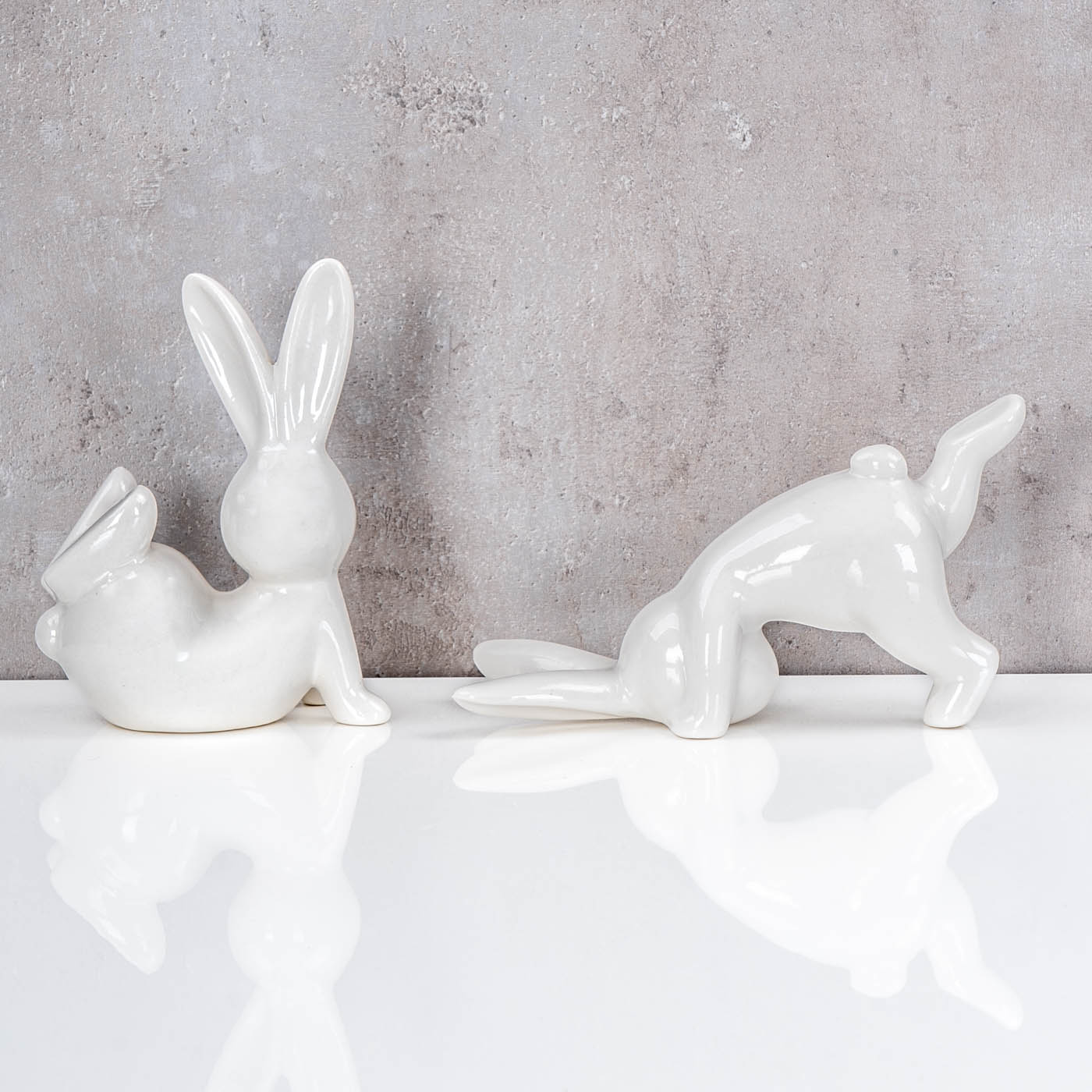 2er Set Deko Hasen H10cm Weiß Porzellan Figur Ostern Deko Aufsteller Tischdeko