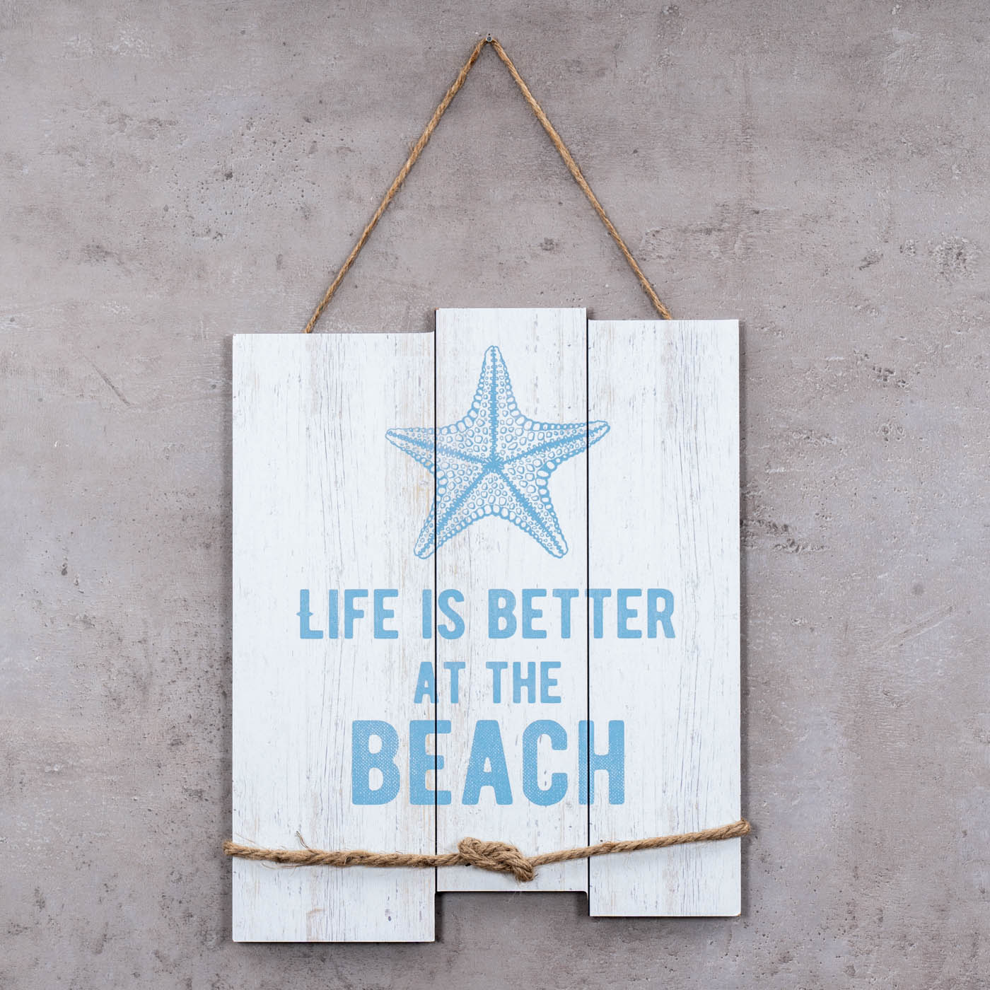 3er Set Wandschild H35cm Blau Weiß Holzschild Beach Strand Wanddeko Wandbild