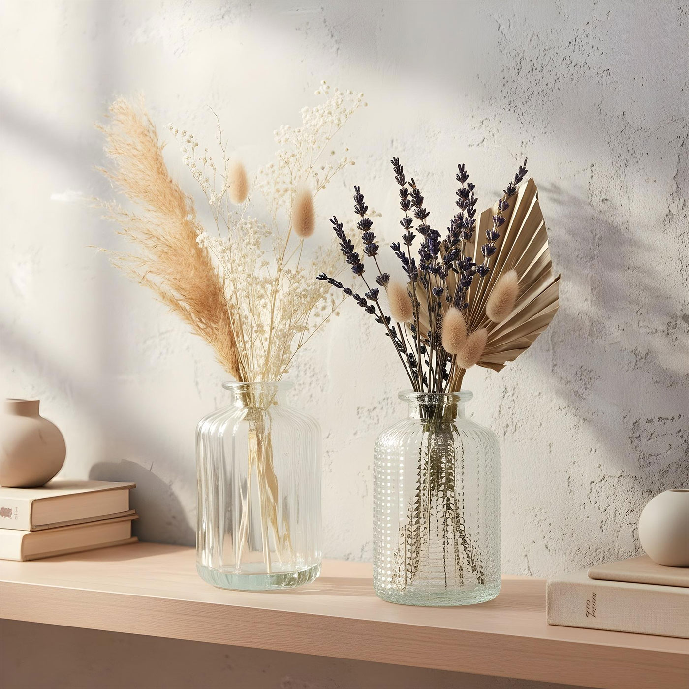 2er Set Glas Vasen 10cm Transparent Retro Muster Deko Blumenvasen Vintage Deko