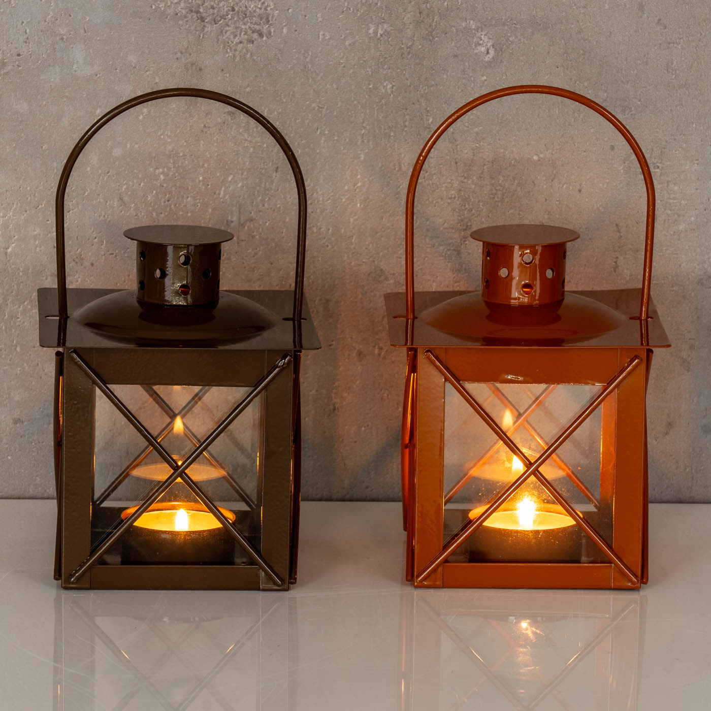 2er Set Windlicht H10cm Laterne Braun Metall Tischdeko Kerze Teelichthalter