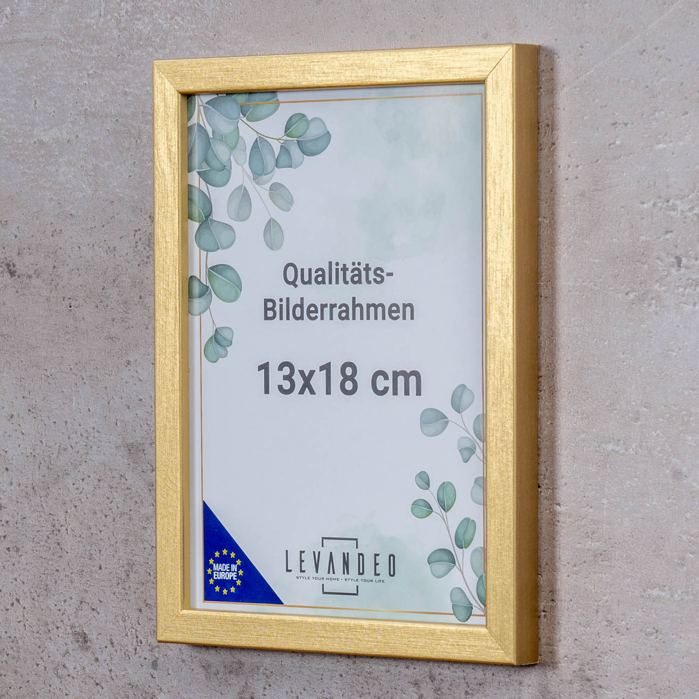Bilderrahmen Echtholz Made in EU 13x18 Gold Glasscheibe Fotorahmen Kiefernholz