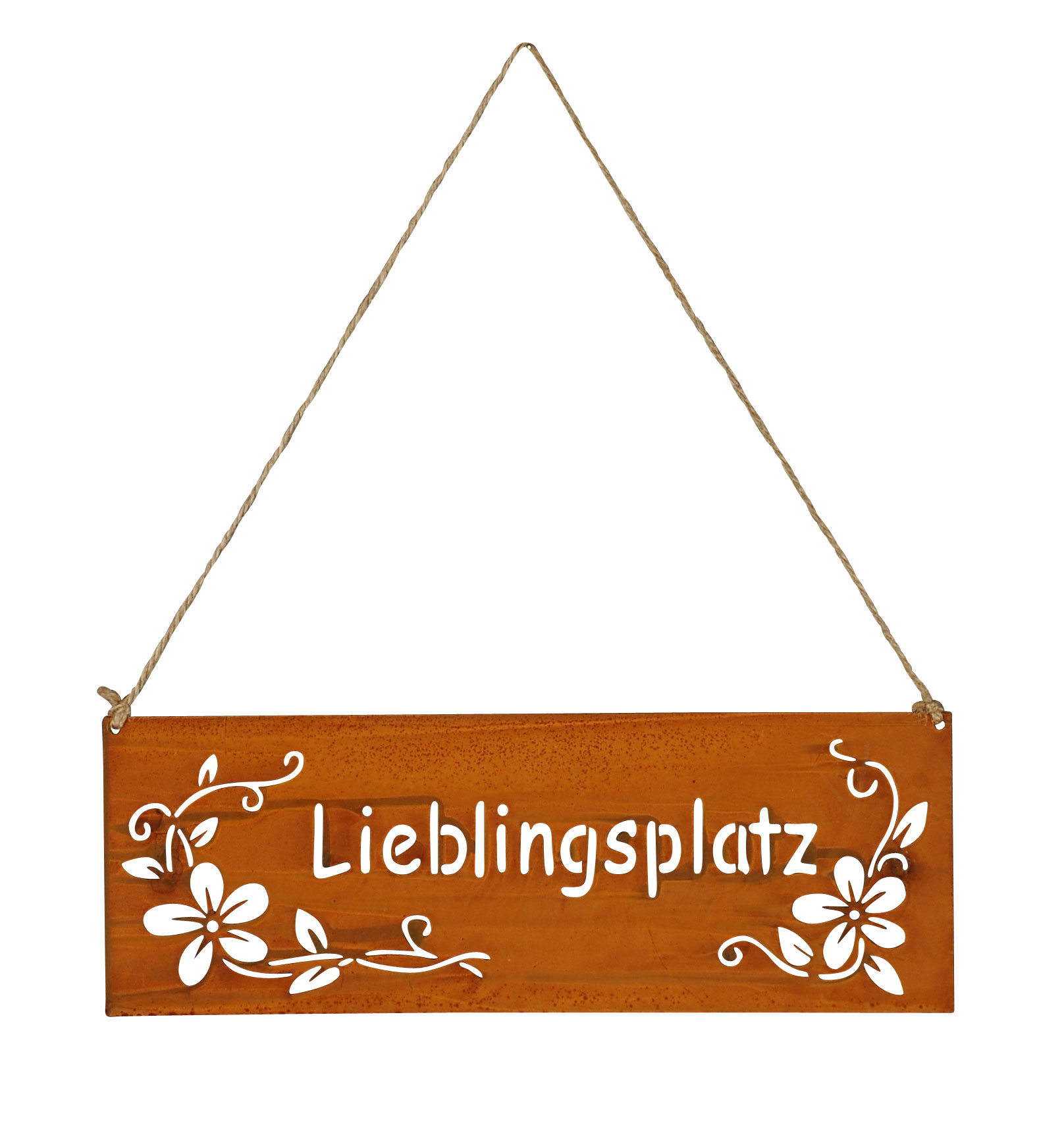 Schild Lieblingsplatz 25x9cm Außen Gartendeko Rost Braun Blumen Metall Türschild