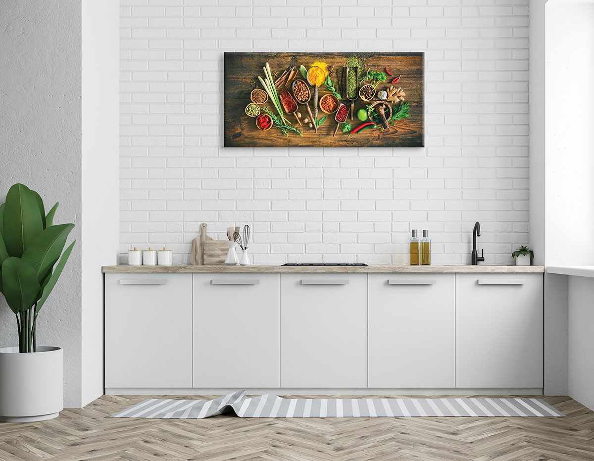 XXL Wandbild 115x55cm Leinwand Bild Kräuter Gewürze Küche Deko Wanddeko