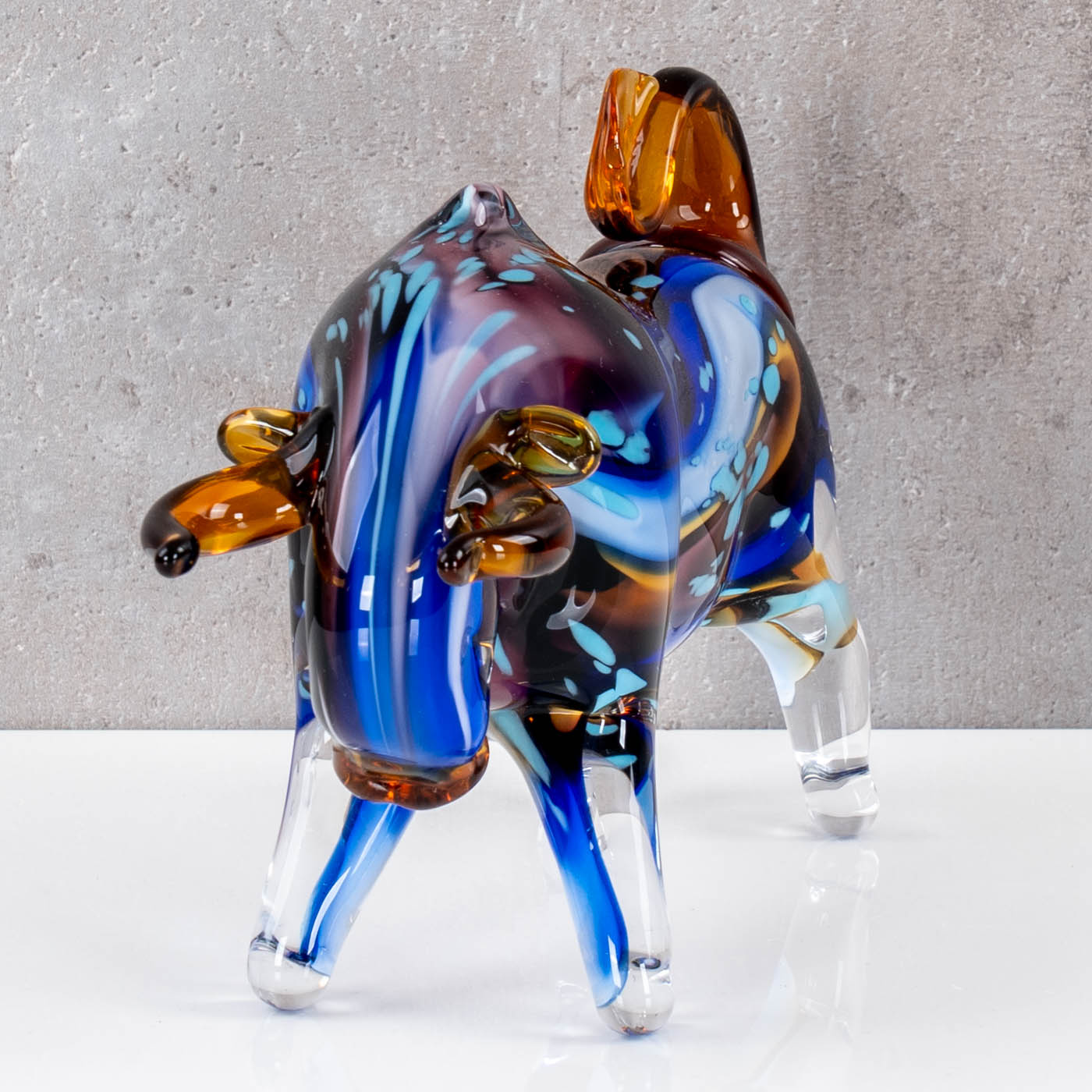Glasfigur Stier 22x13cm Design Skulptur Bulle Handarbeit Stierfigur Glas Deko Unikat