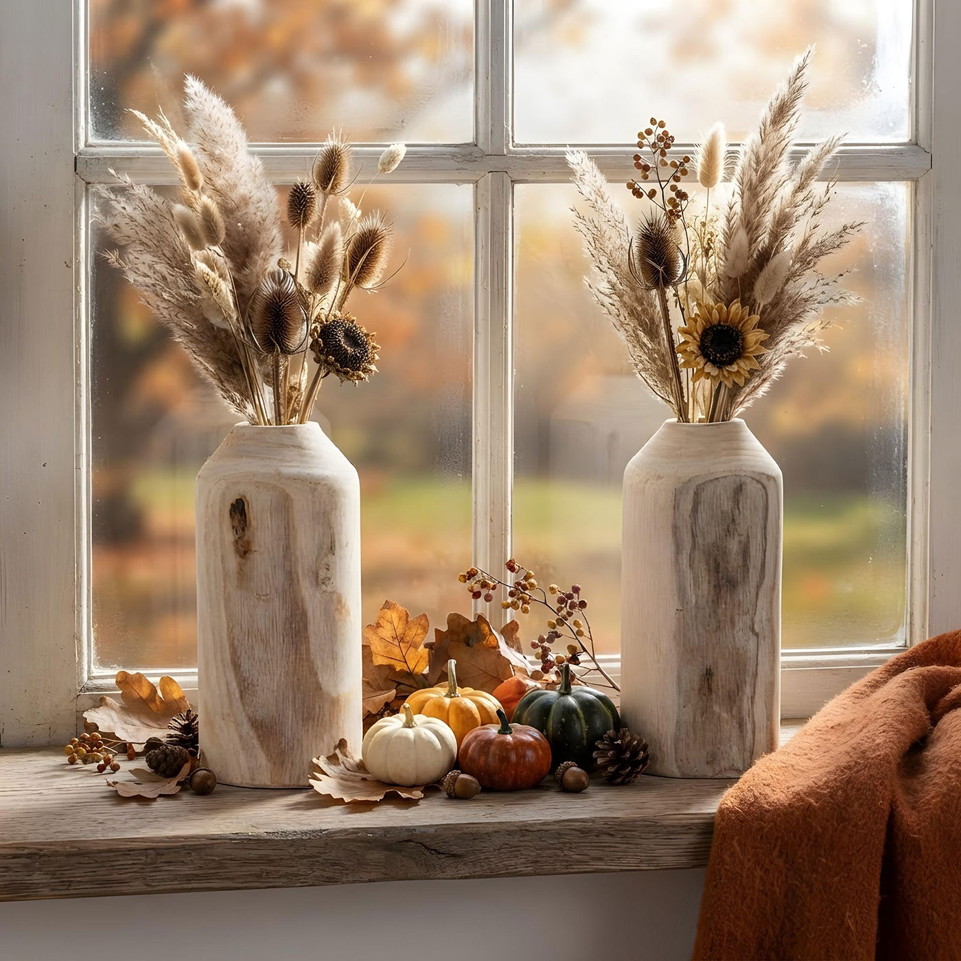 2er Set Vase aus Holz für Trockenblumen H25cm Natur Holzvase Tischdeko Tischvase