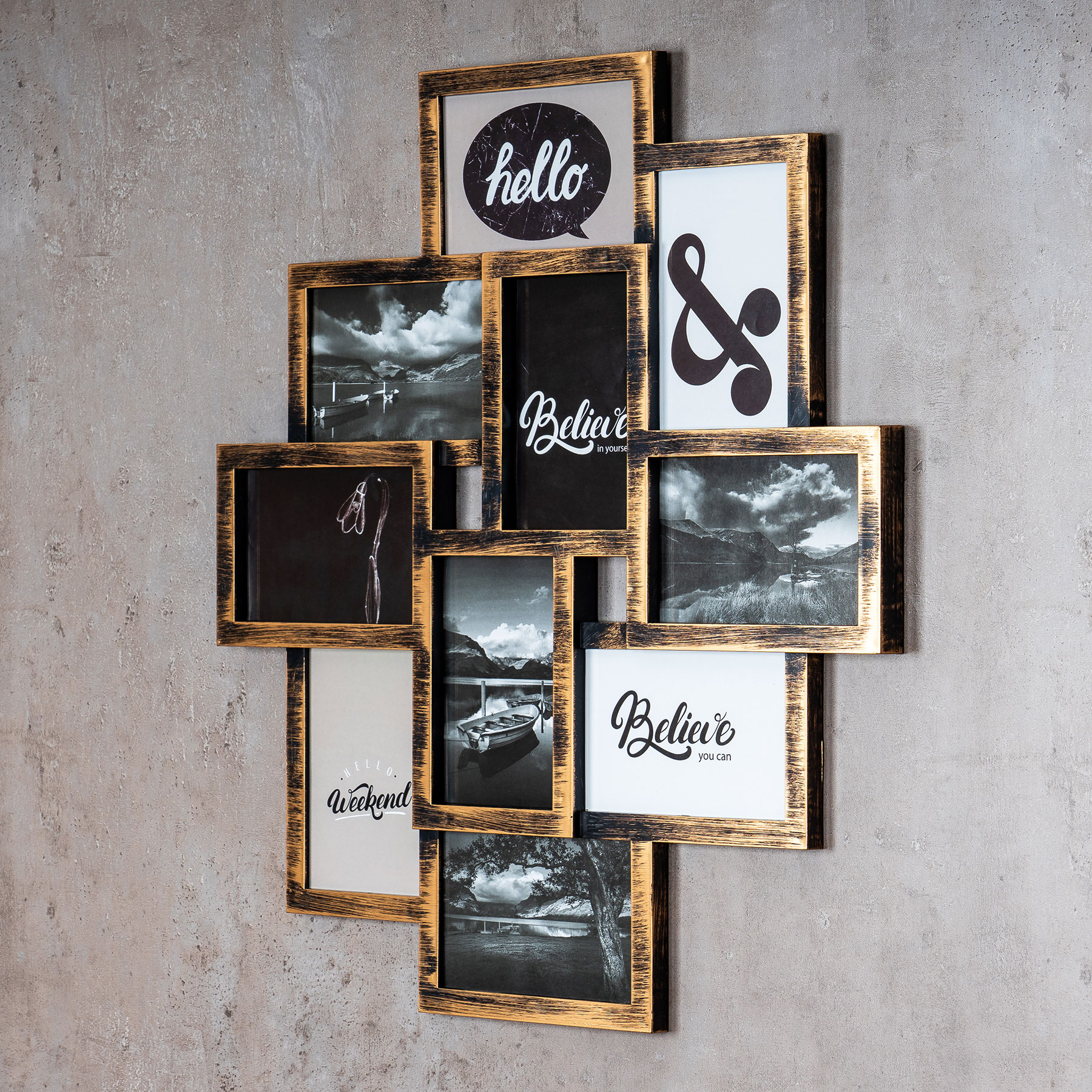 levandeo Bilderrahmen Collage 50x55cm 10 Fotos 10x15cm Kupfer Industrial Glas