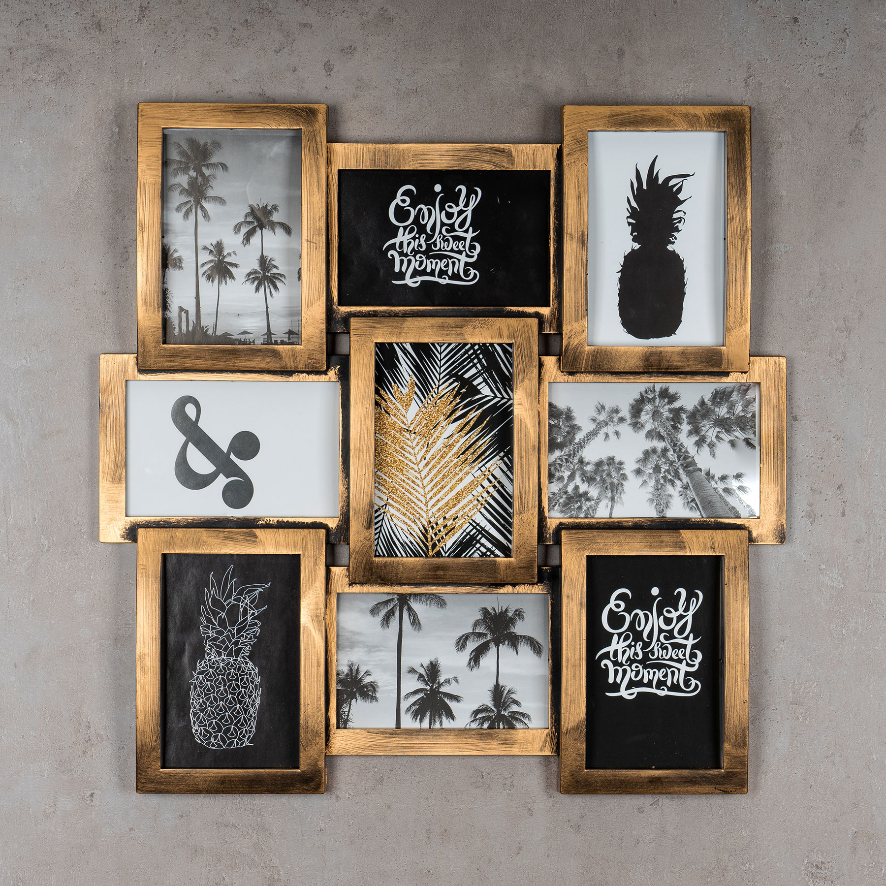 levandeo Bilderrahmen Collage 45x45cm 9 Fotos 10x15cm Kupfer Industrial Glas