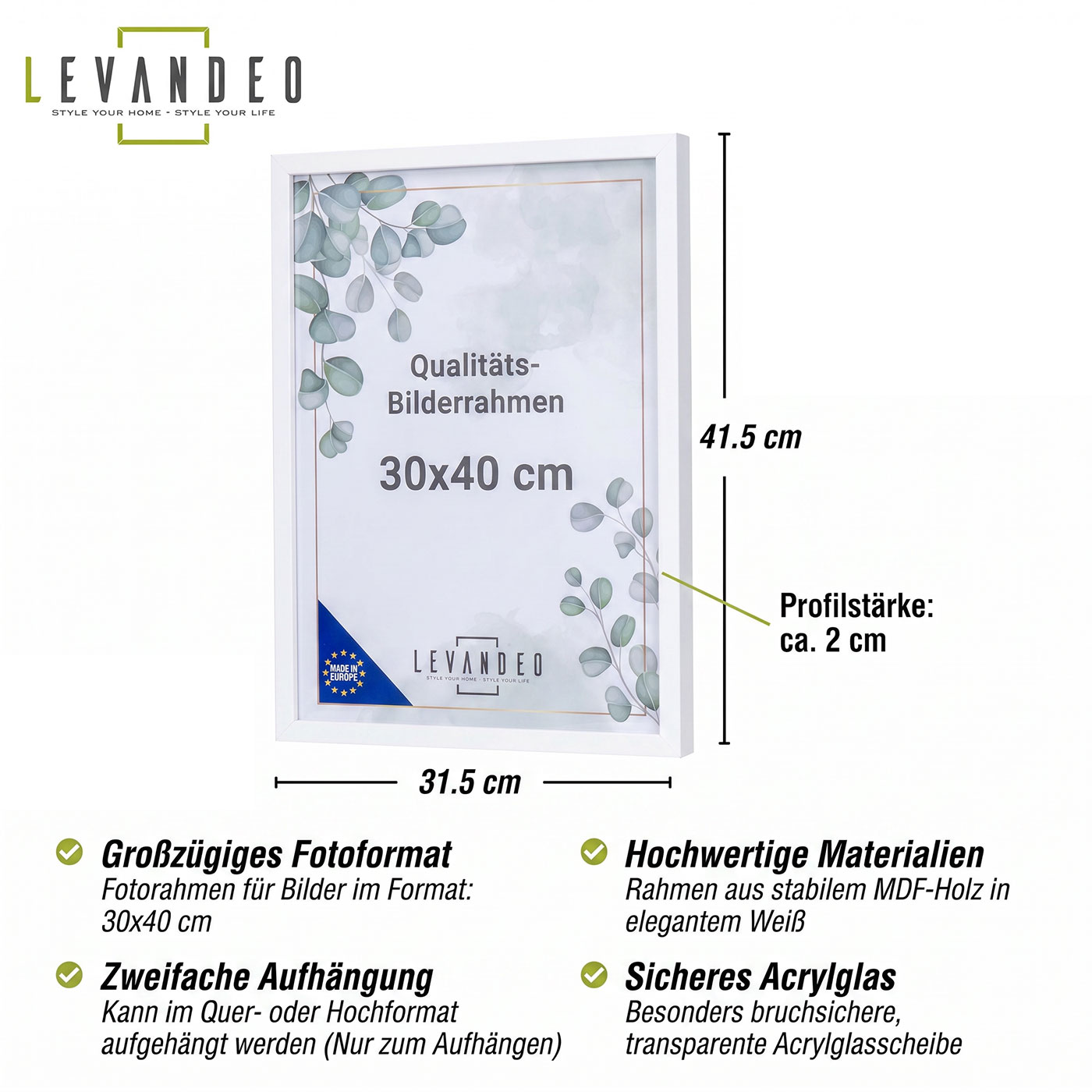 Bilderrahmen 30x40 Weiß MDF Holz Fotorahmen Posterrahmen Poster Kunstdrucke