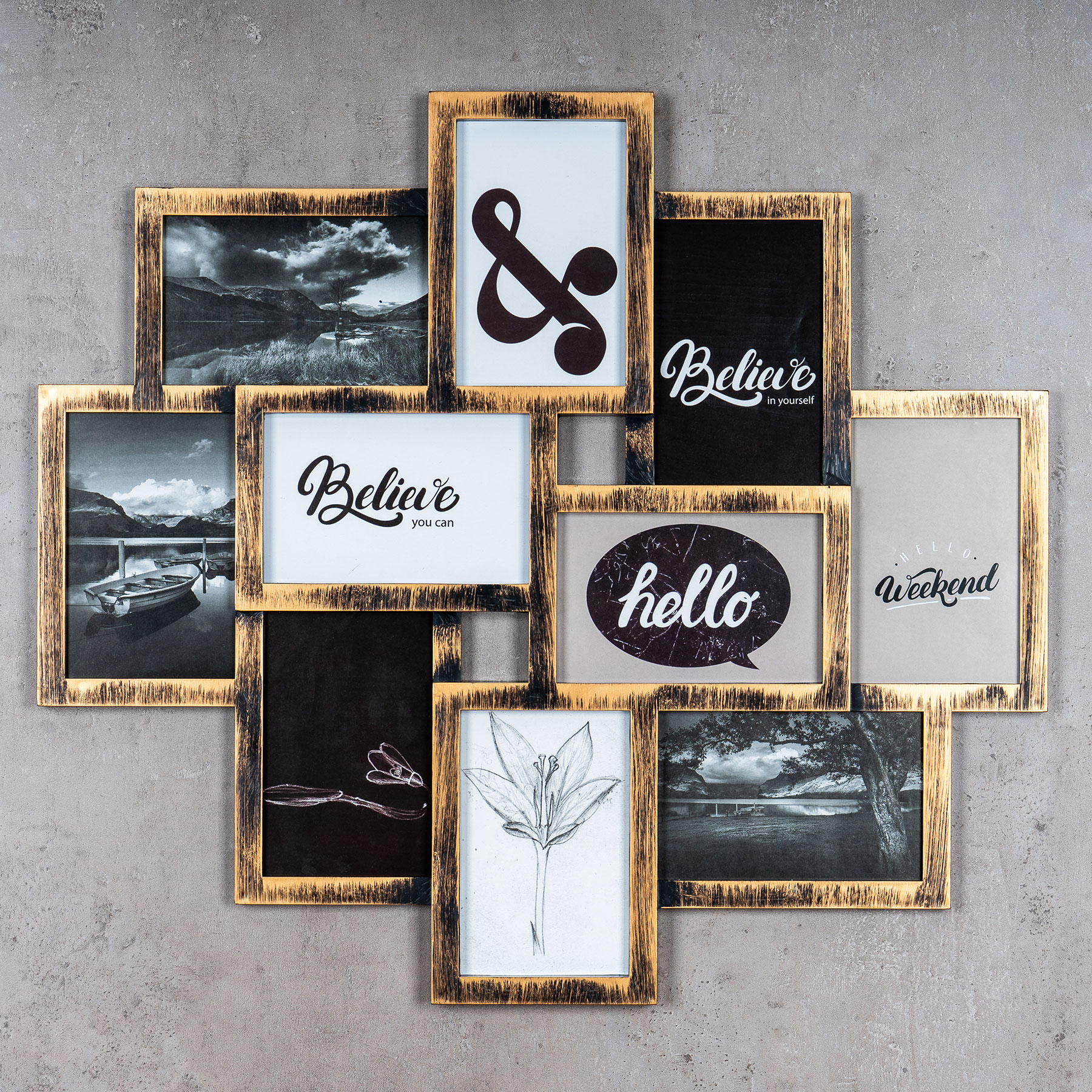 levandeo Bilderrahmen Collage 50x55cm 10 Fotos 10x15cm Kupfer Industrial Glas