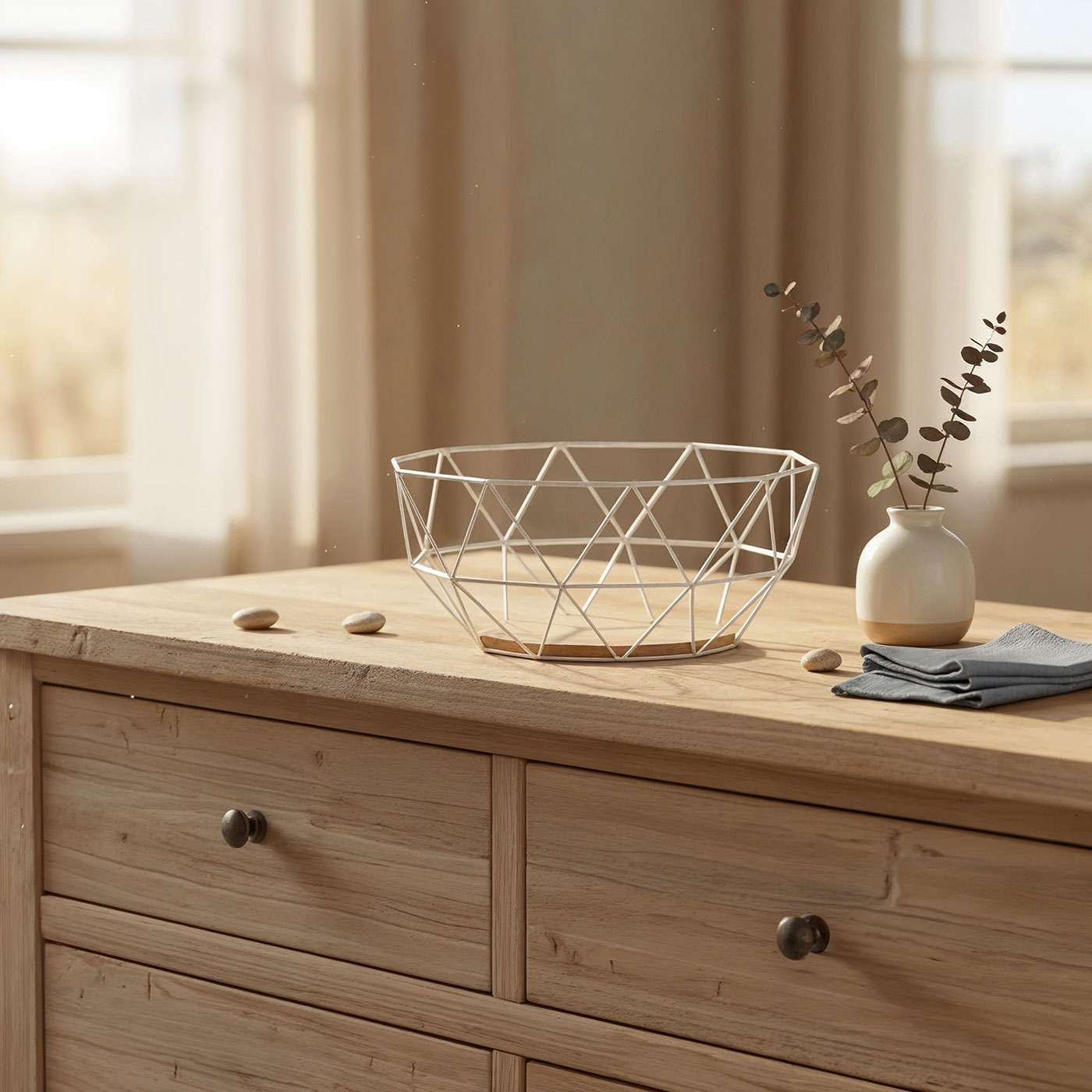 Korb Metall Weiß 26x12cm Modern Holz MDF Braun Schüssel Schale Deko Design