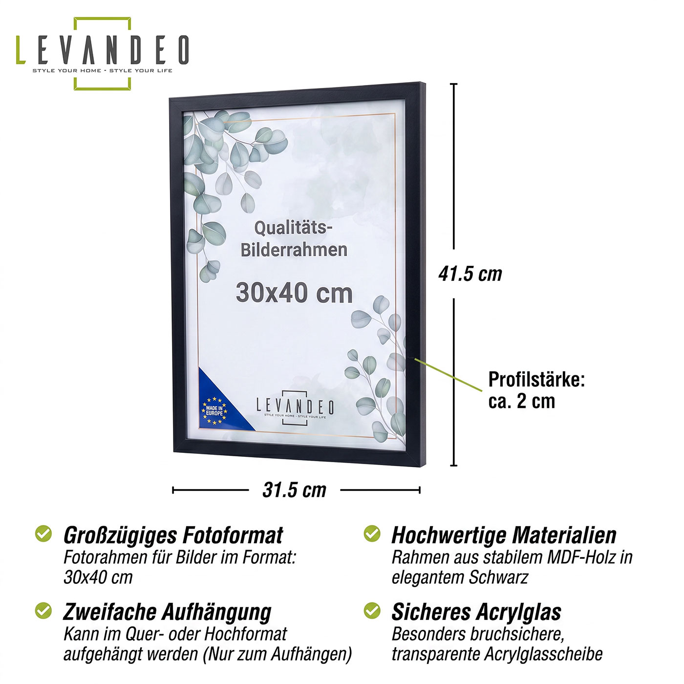Bilderrahmen Schwarz 30x40 MDF Holz Fotorahmen Posterrahmen Wanddeko Kunstdrucke
