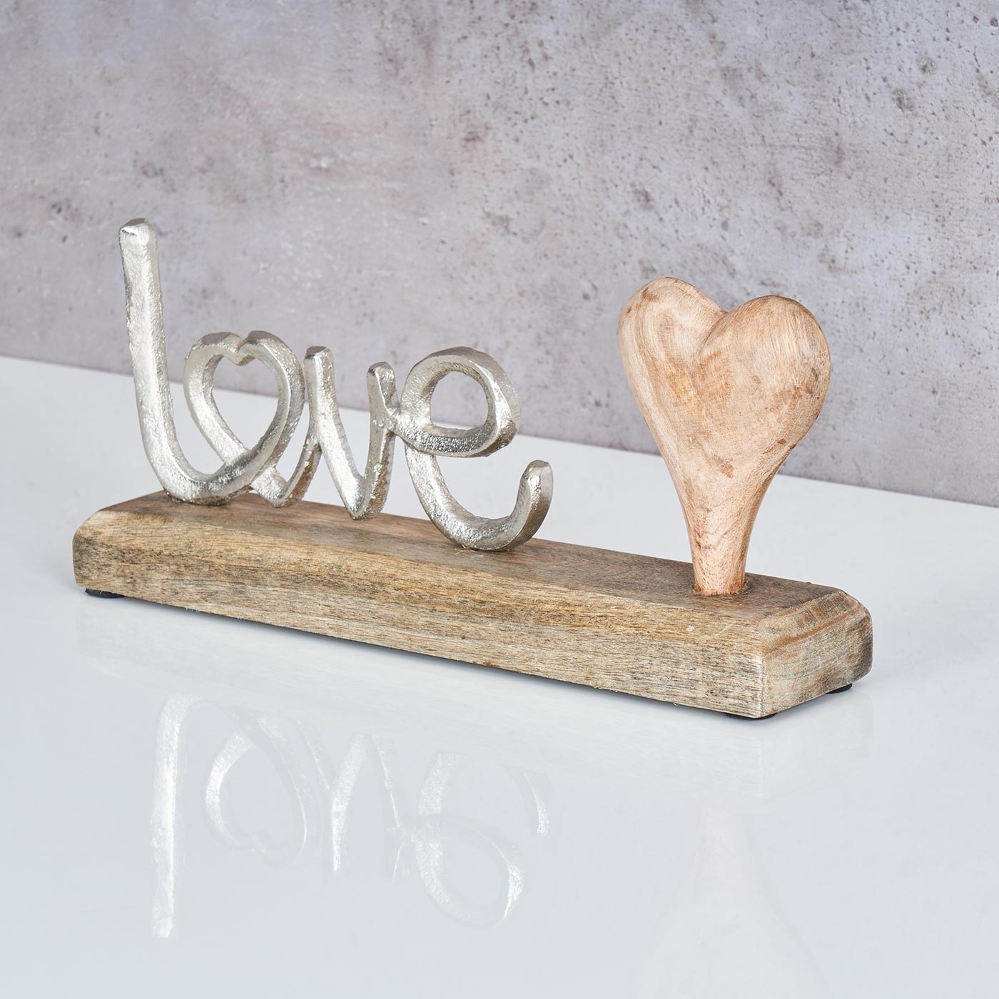 Schriftzug Love L25,5cm Metall Silber Mango Holz Tischdeko Deko Aufsteller Liebe