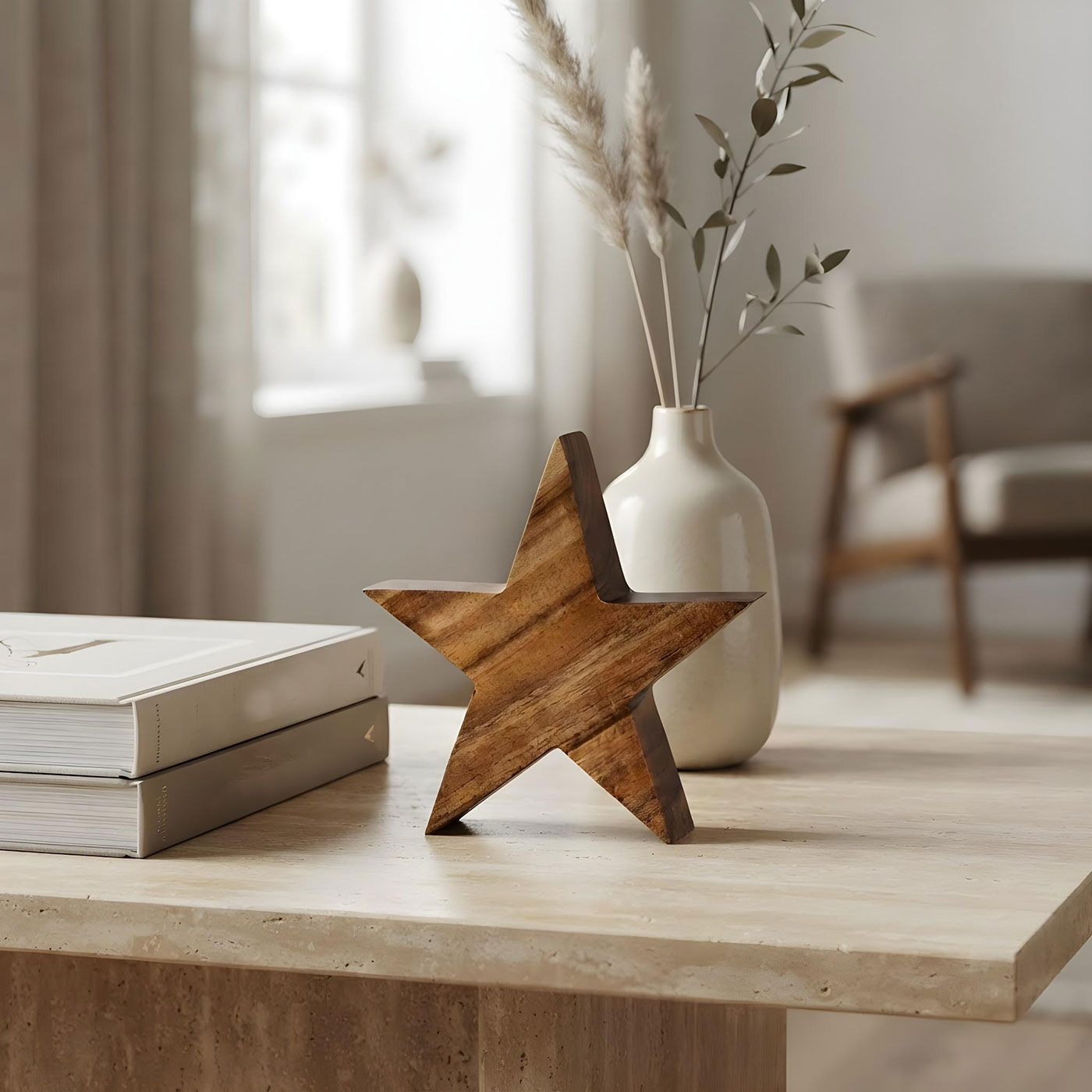 Stern Holzstern Akazie 15cm Akazienholz Braun Natur Deko Tischdeko Holzdeko