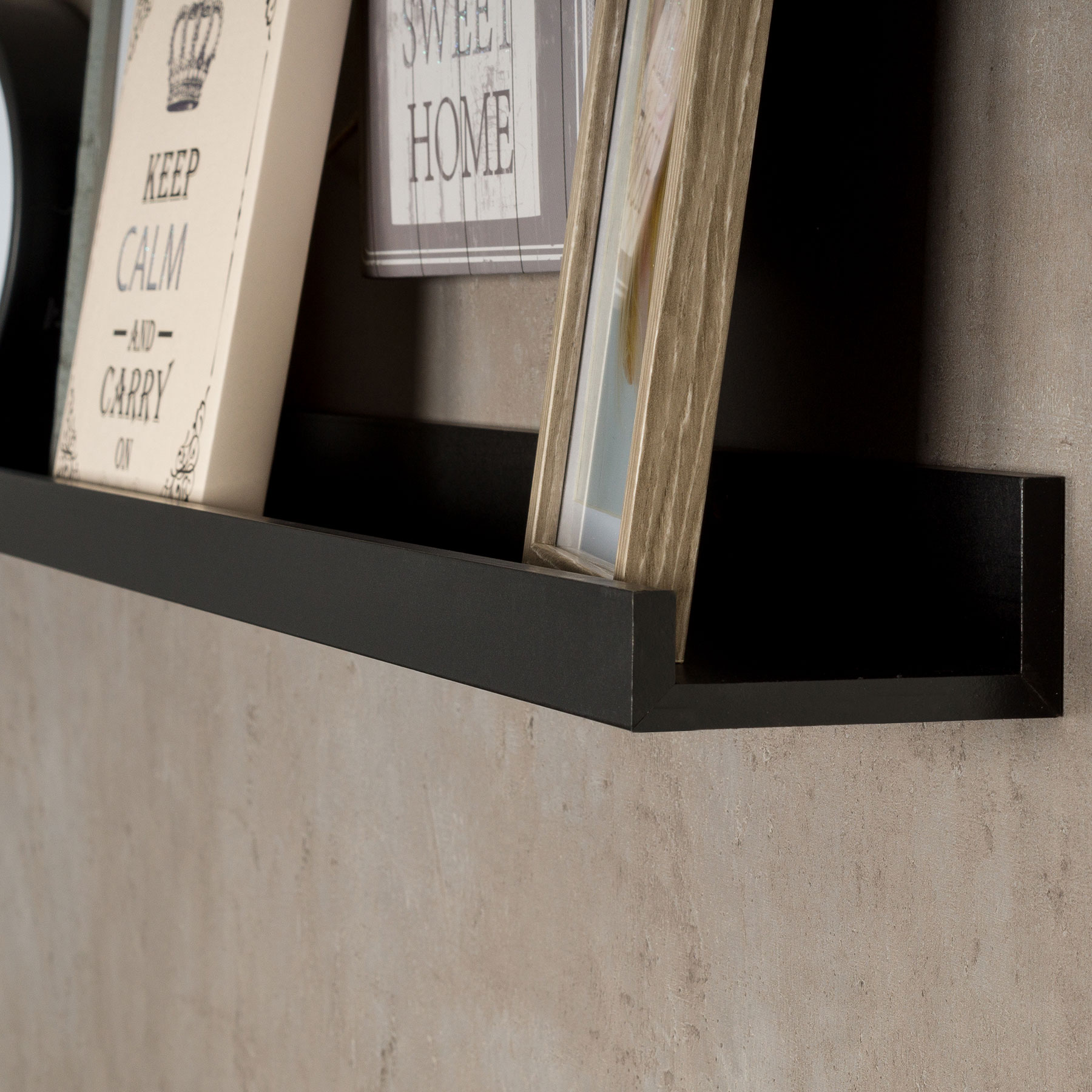 Bilderleiste Schwarz 70cm lang MDF Holz Bilderschiene Galerieschiene Wandregal