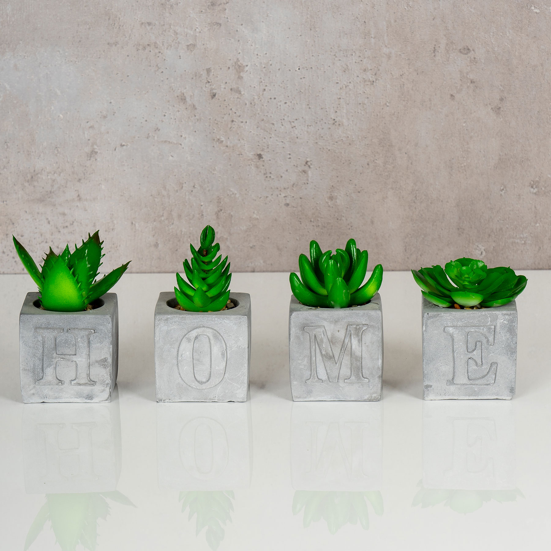 levandeo 4er Set Sukkulenten Im Betontopf Je 5x9cm Home Beton Kunstpflanze Grün