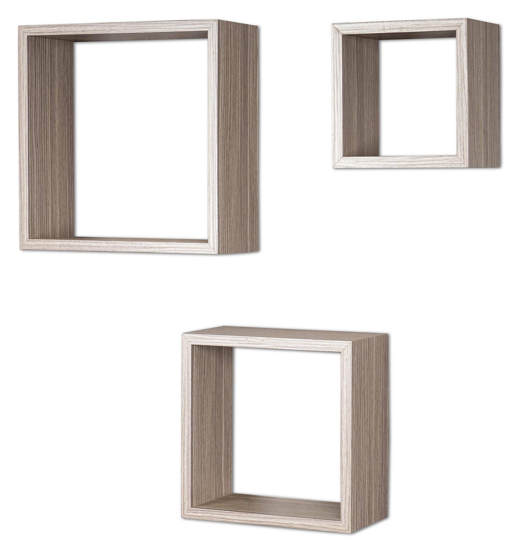3er Set Cube Wandregal Regal 25cm 20cm 15cm Holz Eiche gekälkt Dekor Würfelregal