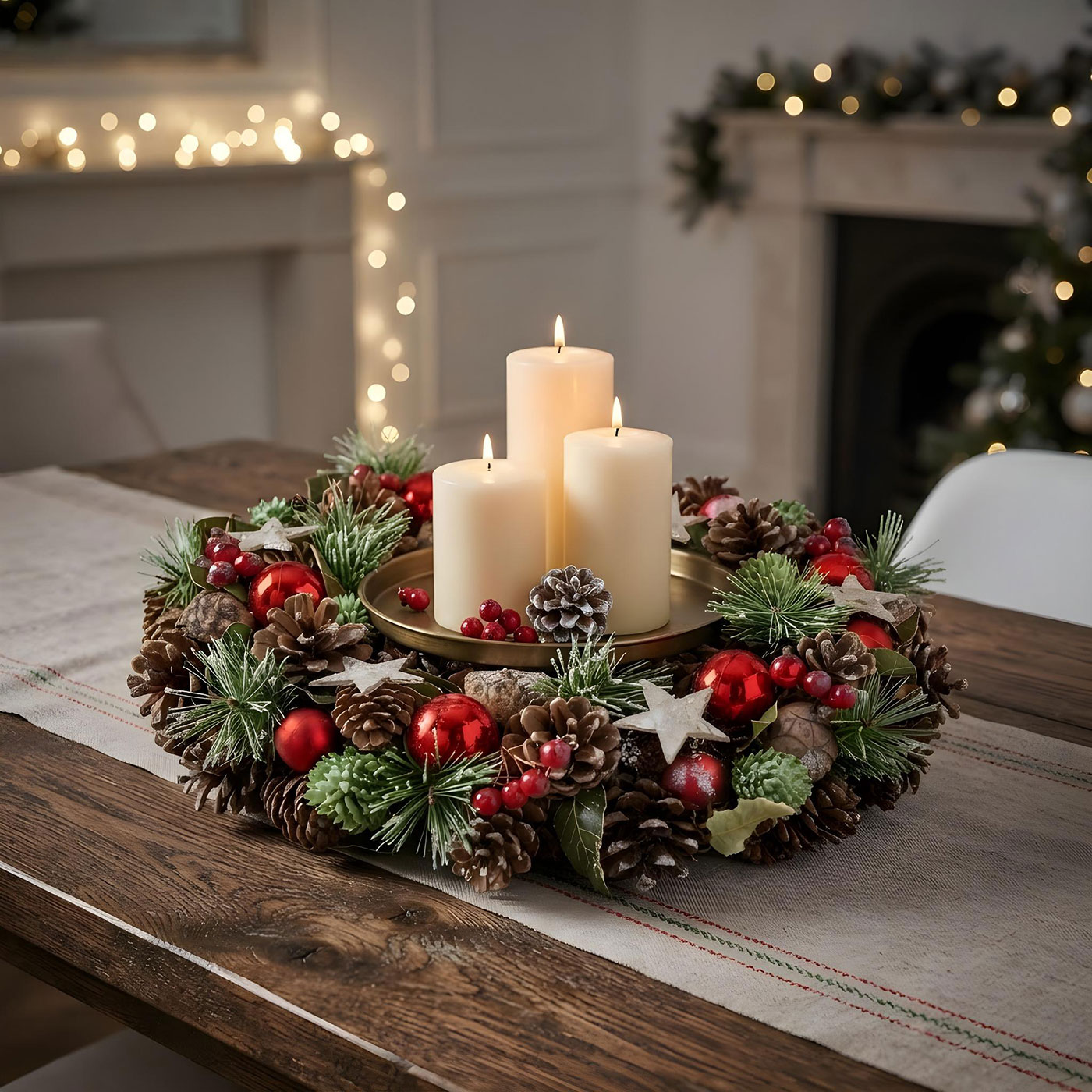 Weihnachtskranz 34cm Türkranz Tischdeko Weihnachten Zapfen Adventskranz Deko