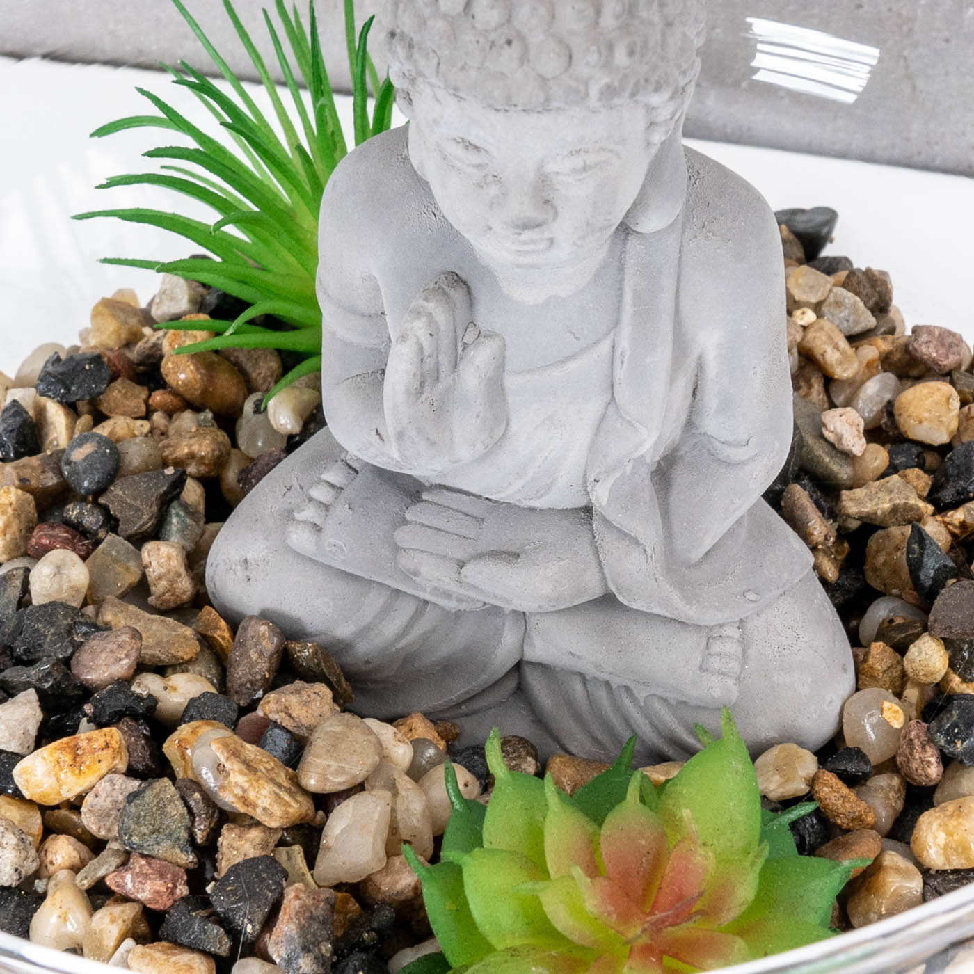 Deko-Schale D20cm Buddha Figur Grüne Sukkulente Glas Kunstpflanze Tisch-Deko