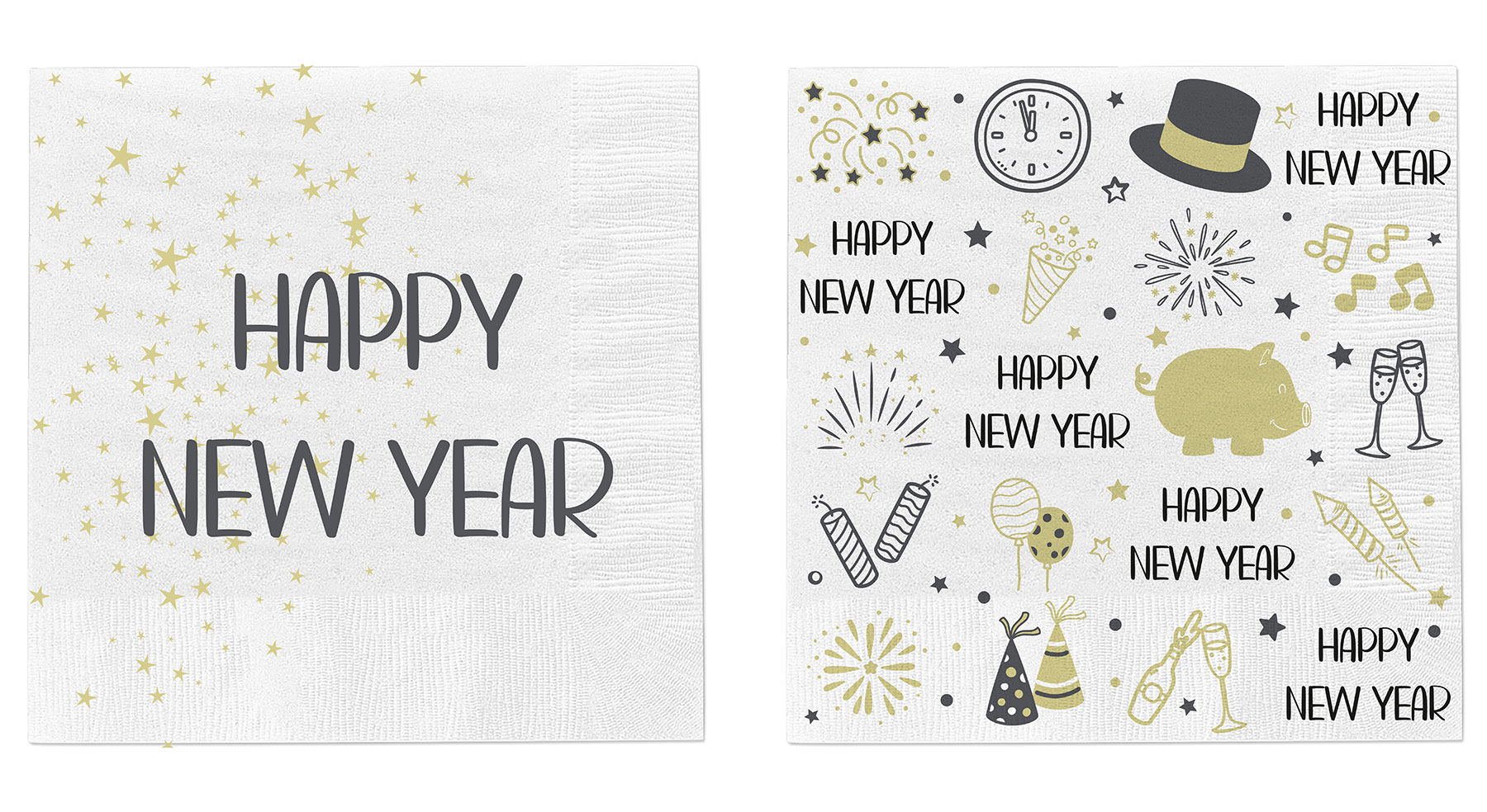 40 Stück Silvester Deko Servietten Happy New Year Weiß Schwarz Gold Tischdeko
