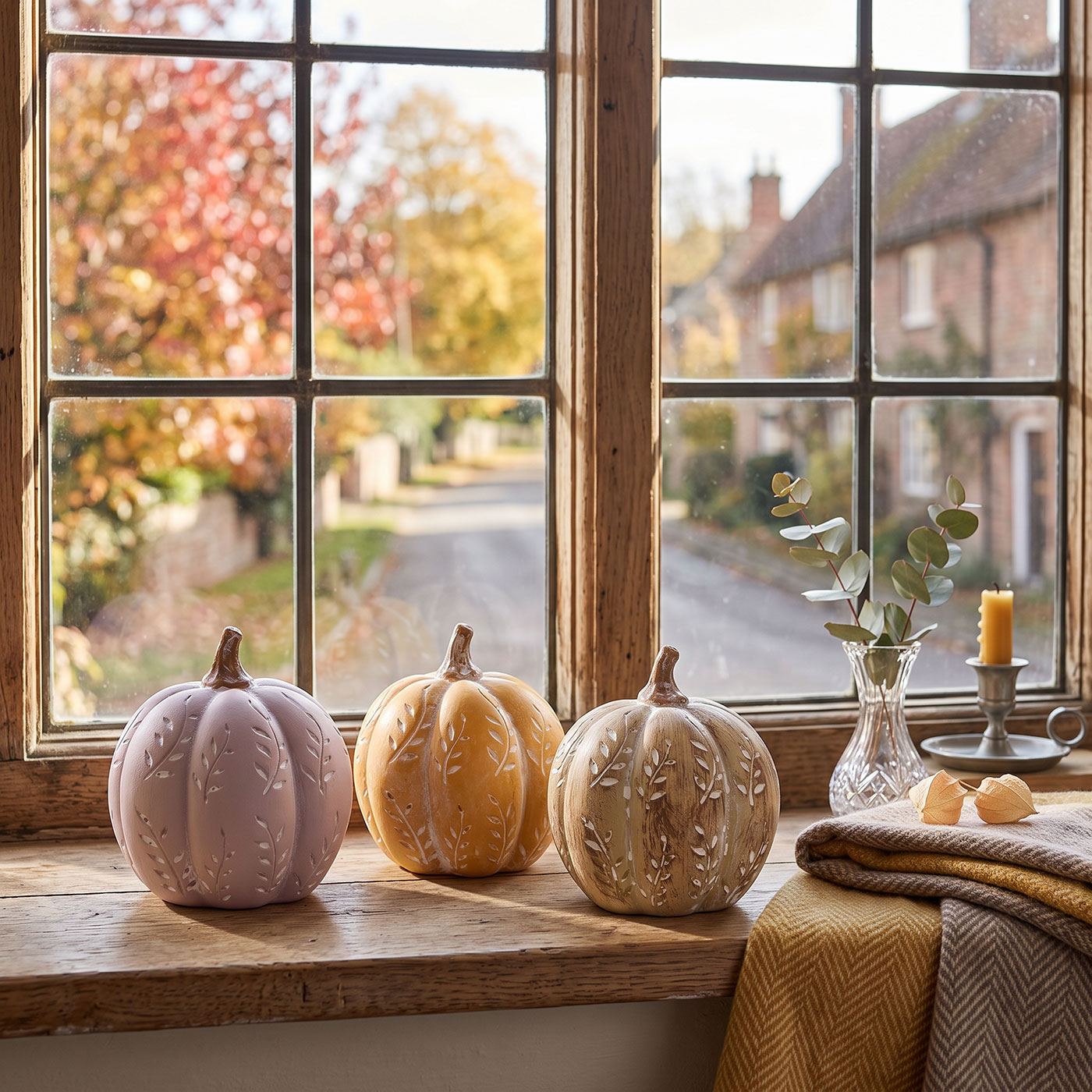 3er Set Deko Kürbis Orange Beige Rosa 10cm Tischdeko Herbst Herbstdeko Ernte