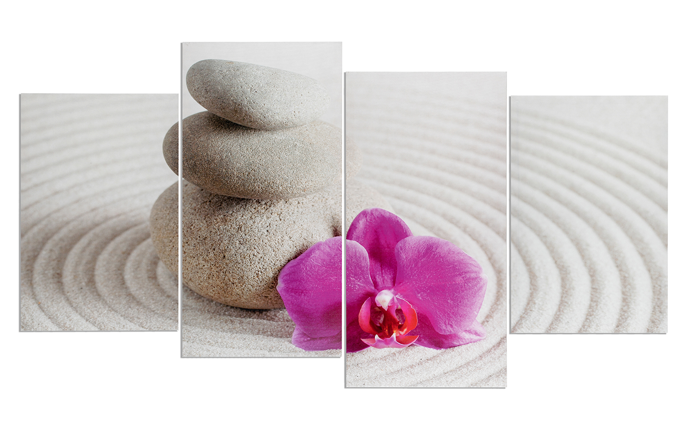 Wandbild 4 teilig Sand Wellness rosa Orchidee Feng Shui  Bild Leinwand