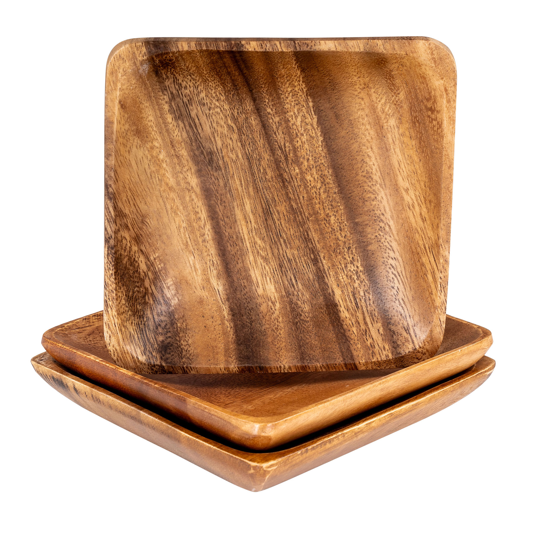 3er Set Teller Akazienholz 15x15cm Snackschale Obstschale Dekoschale Quadratisch
