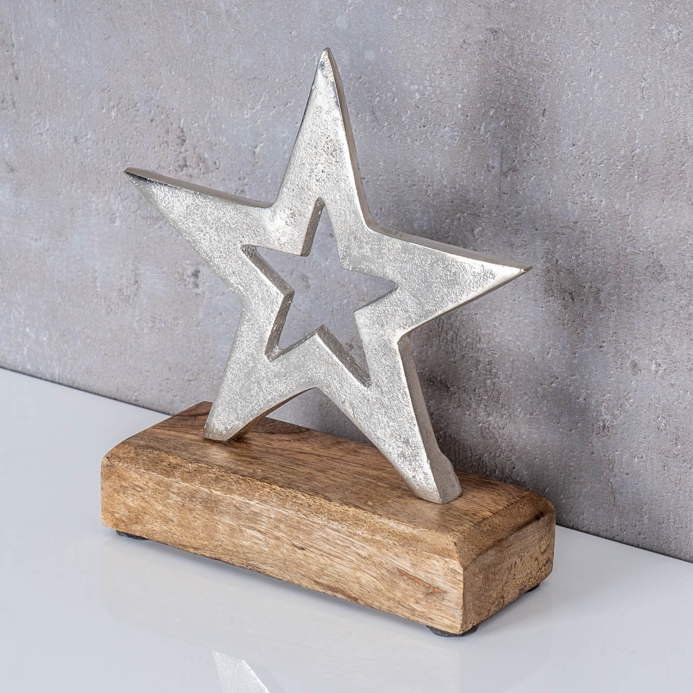 Stern 14x15cm Metall Mango Silber Braun Tischdeko Holz Metallstern Dekoration