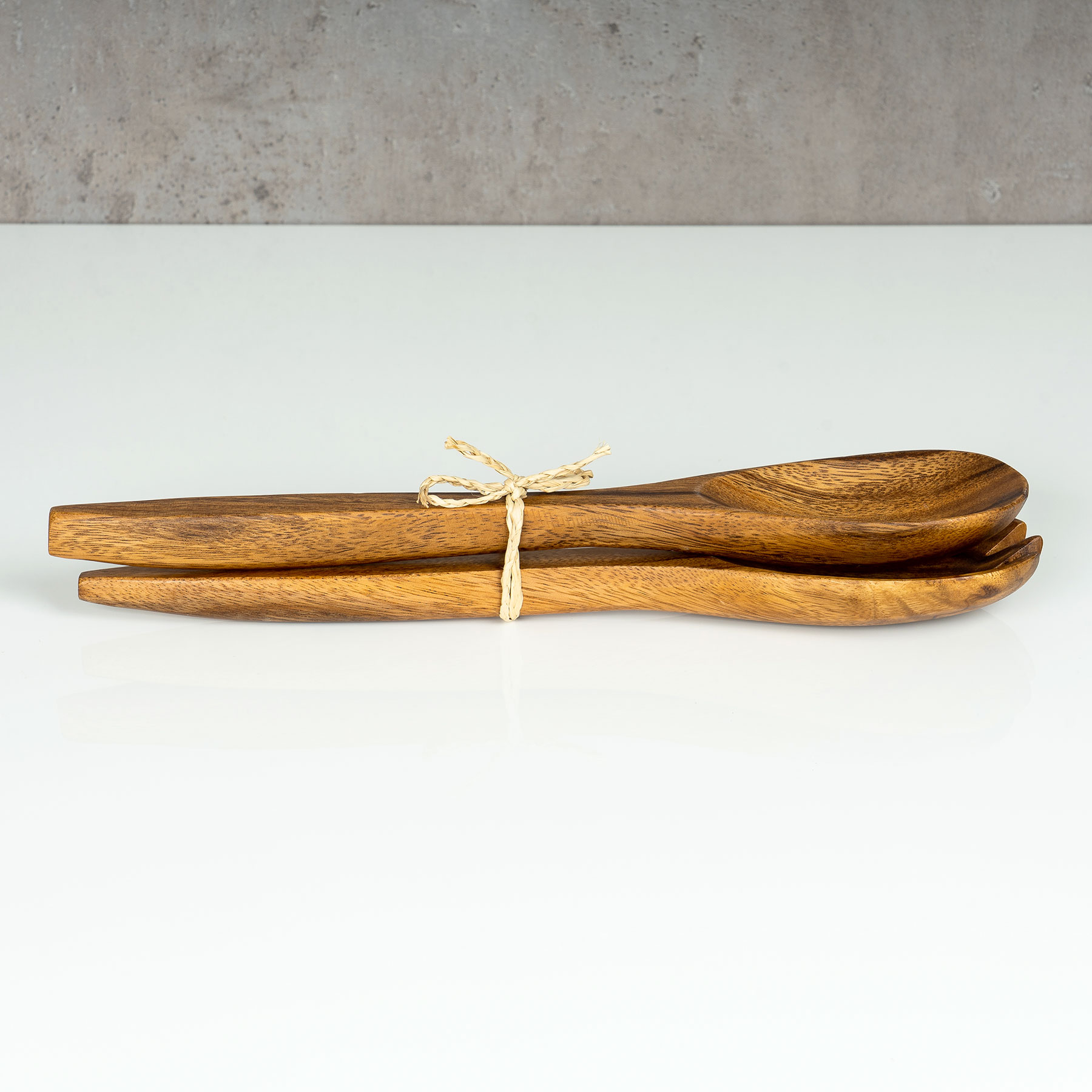 2tlg. Salatbesteck Holz Akazie 31cm Lang Salat Servierbesteck Gabel Löffel Natur