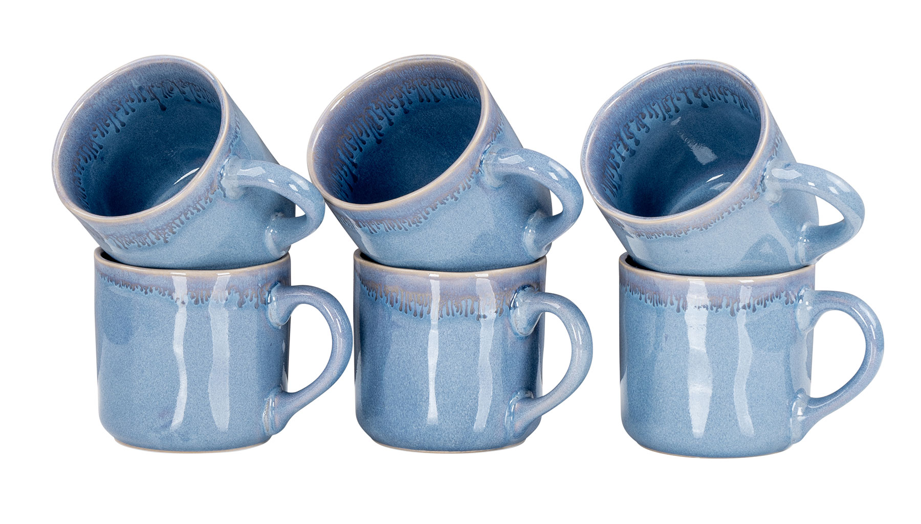 6er Set Steingut Becher 350ml Tasse Blau Kaffeepott Tasse Modern Design Küche