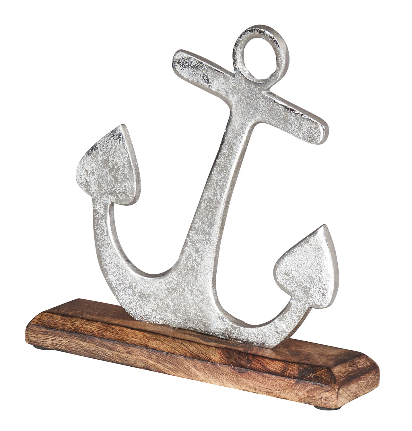 Anker Skulptur 18x22cm Silber Mango Holz Tischdeko Geschenk Aufsteller Maritim