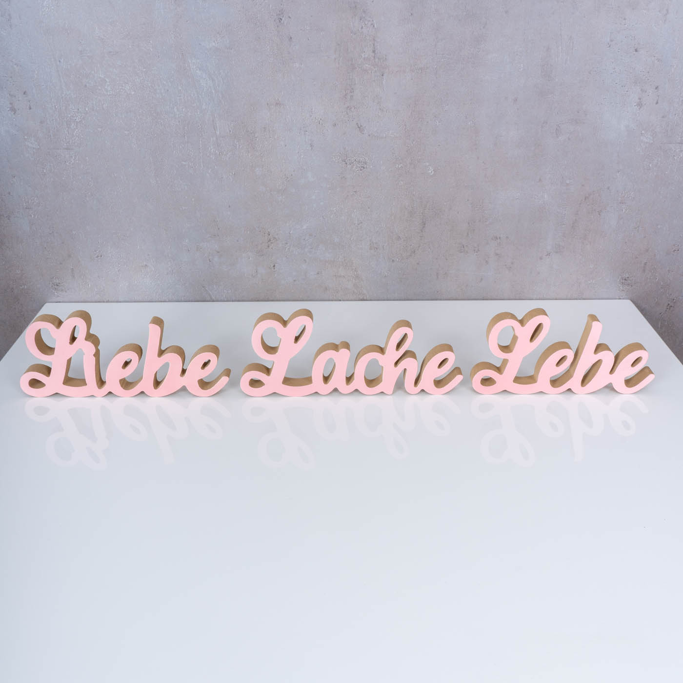 3er Set Schriftzug Lebe Liebe Lache Pastell Rosa Holz Tischdeko Deko Aufsteller