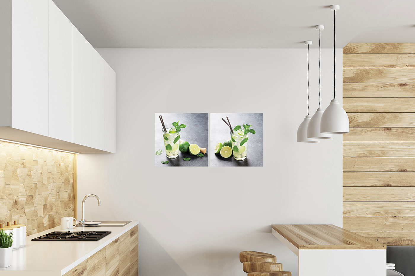 2er Set Glasbild 30x30cm Wandbild Glas Cocktail Mojito Lime Küche Deko Wanddeko