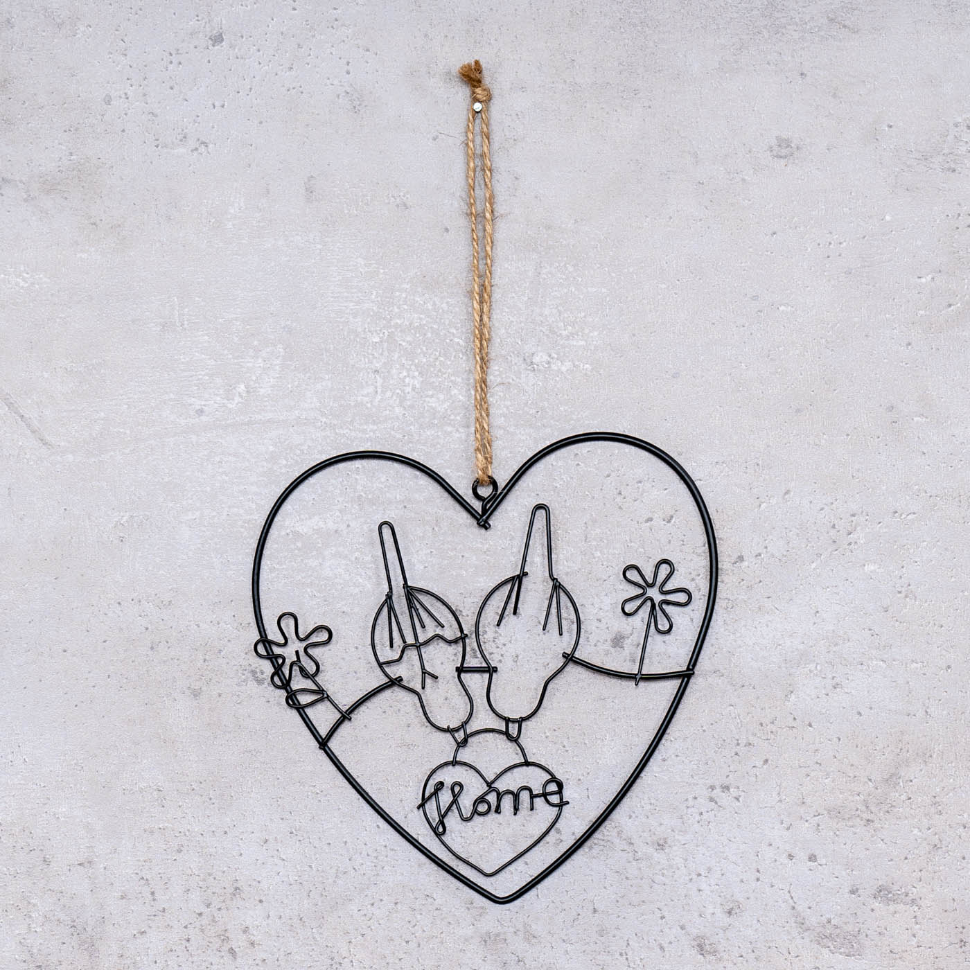 Metall Herz 15x15cm Hänger Vogel Home Schwarz Gartendeko Türschild Wandbild Deko